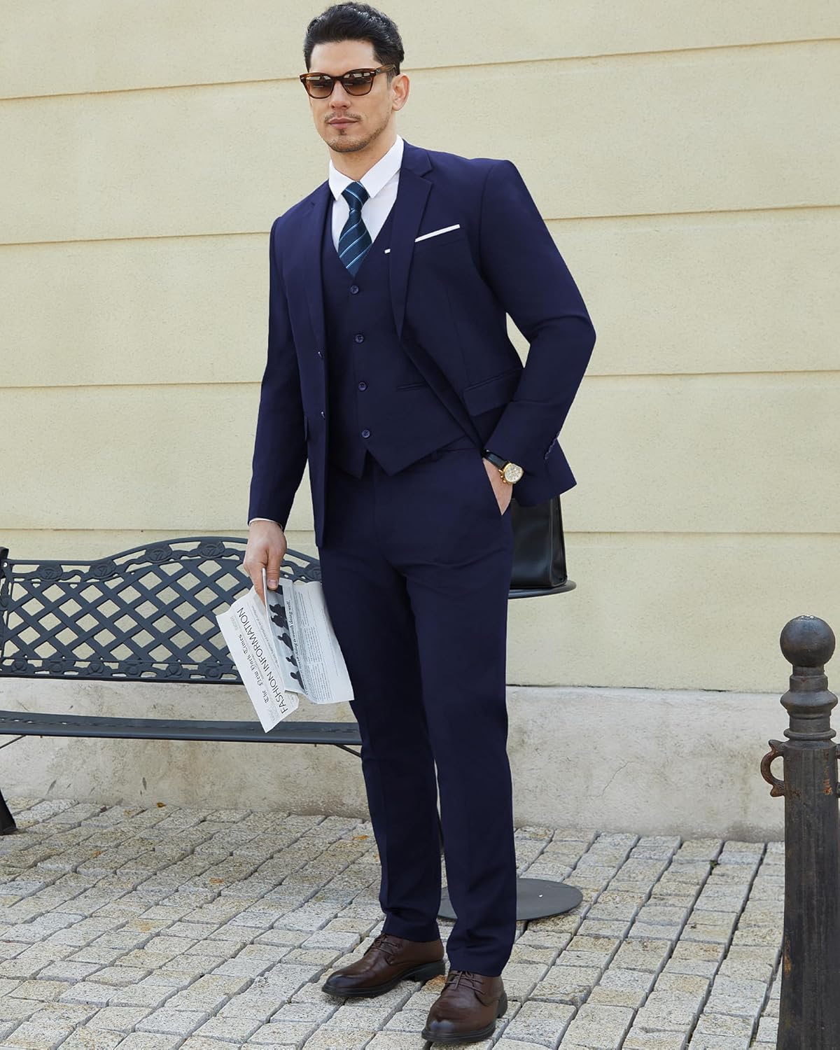 Men's Suits Slim Fit Tuxedo Suit Set 3 Piece 2-Button Solid Prom Wedding Party Blazer Vest Pants - Image 5