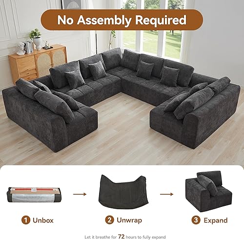 Miniatura 7 de Sofás modulares sin hueso de 140 pulgadas para sala de estar, sofá modular modular de nube comprimida, sofá moderno en forma de U de 9 plazas