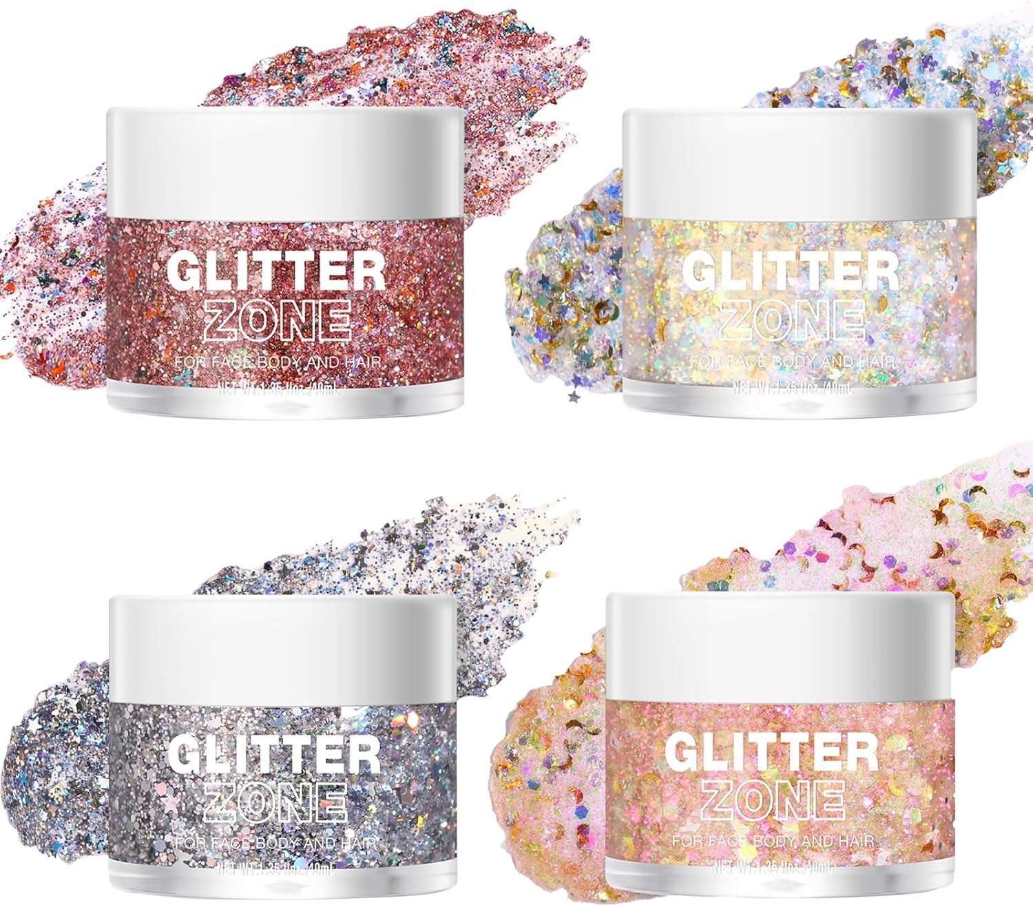 MKNZOME Body & Face Glitter Gel, Holographic Mermaid Sequins Glitter, Chunky Cosmetic Glitter Gel for Face Eye Body Hair, Long Lasting Sparkling Glitters Flakes for Festival