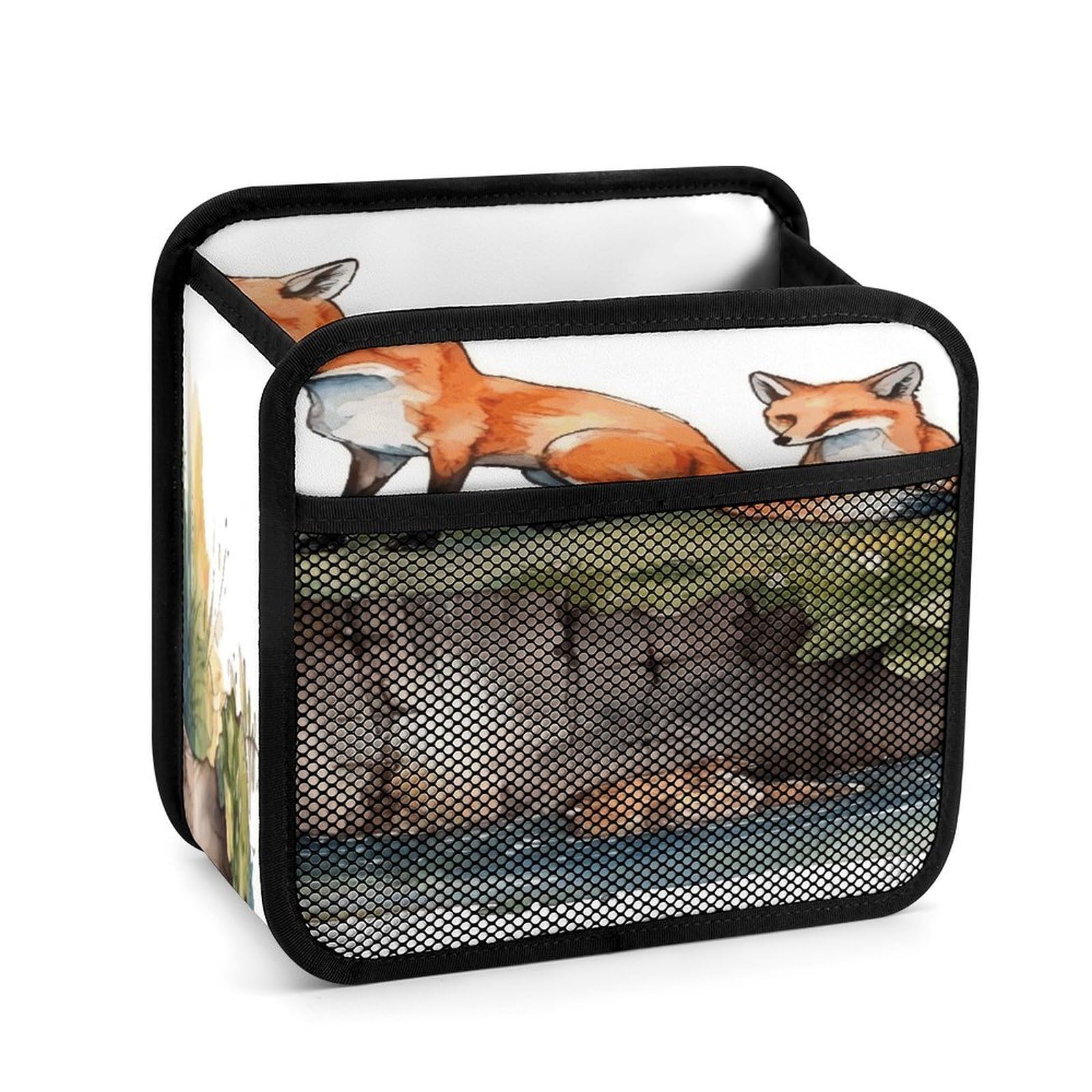 Btcowzrv Style Hand Drawn Fox Car Seat Back Organizer, Pu Leather Hanging Backseat Car Organizer With Elastic Mesh Pocket, Storage Bag For Most Vehicles