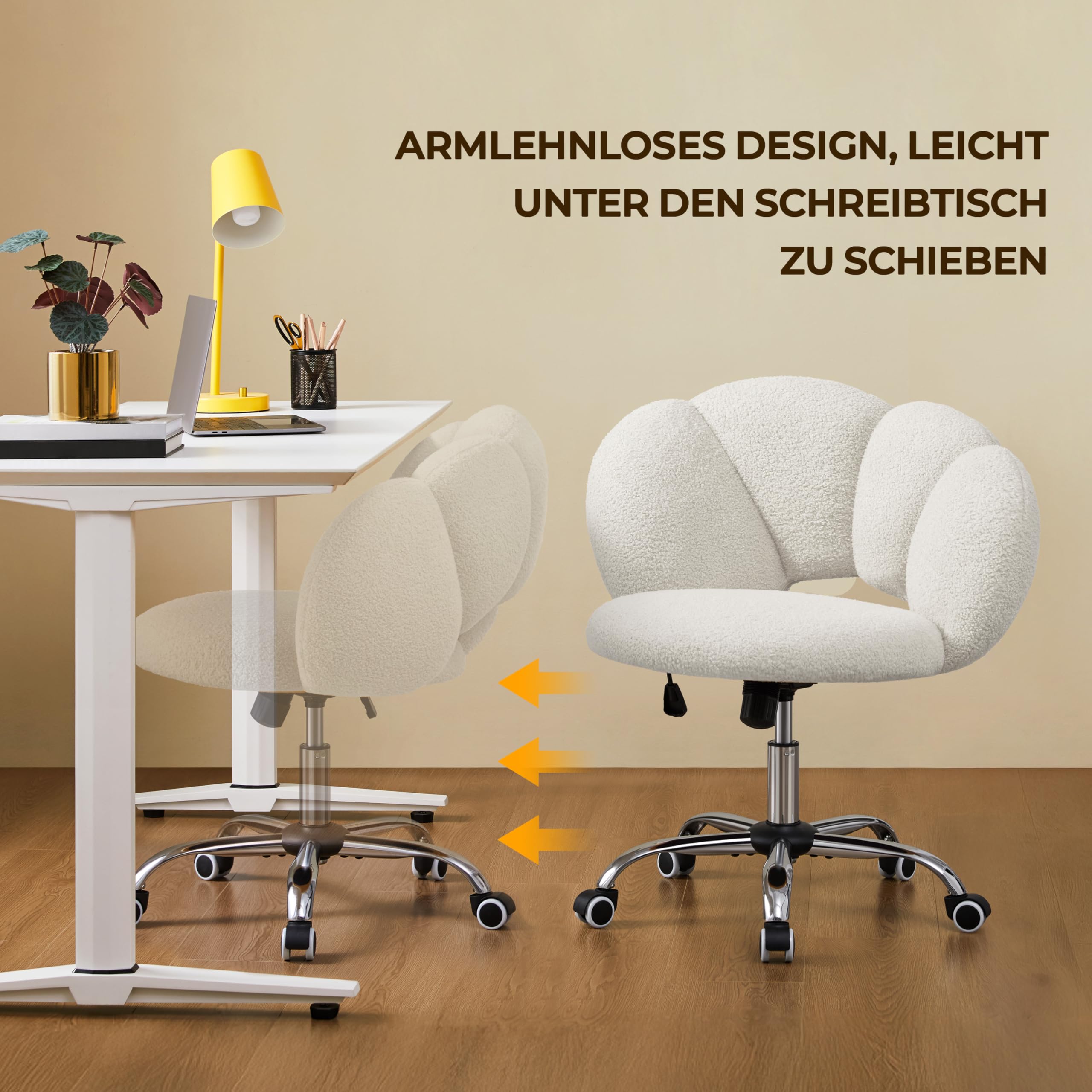 Yaheetech Schreibtischstuhl Bürostuhl Ergonomisch Bürosessel in Wolkenform Schminktischstuhl bis 136 kg Belastbar Computerstuhl Höhenverstellbar für Schlafzimmer Büro Wohnzimmer Weiß