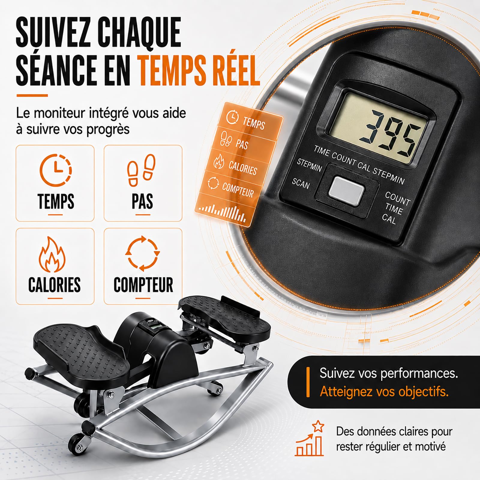Aparato de fitness Stepper de apartamento con elásticos, Stepper lateral silencioso para entrenamiento cardio y culturismo, sin montaje, 113 kg