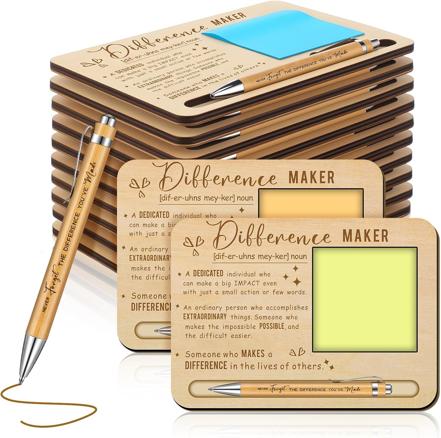 Kosiz 20 Set Difference Maker 2026 Graduation Appreciation Gifts Bulk for Employee Coworkers Wooden Sticky Note Holder Set Thank You Gifts for Graduation Teachers Nurse Friends