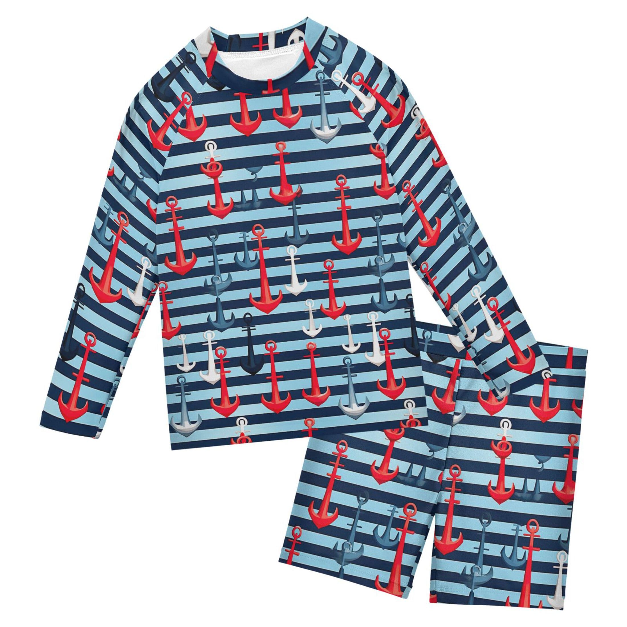 Anchor Baby Boys' Toddler Long Sleeved Rashguard Swim Bathing Suit Set B0402957