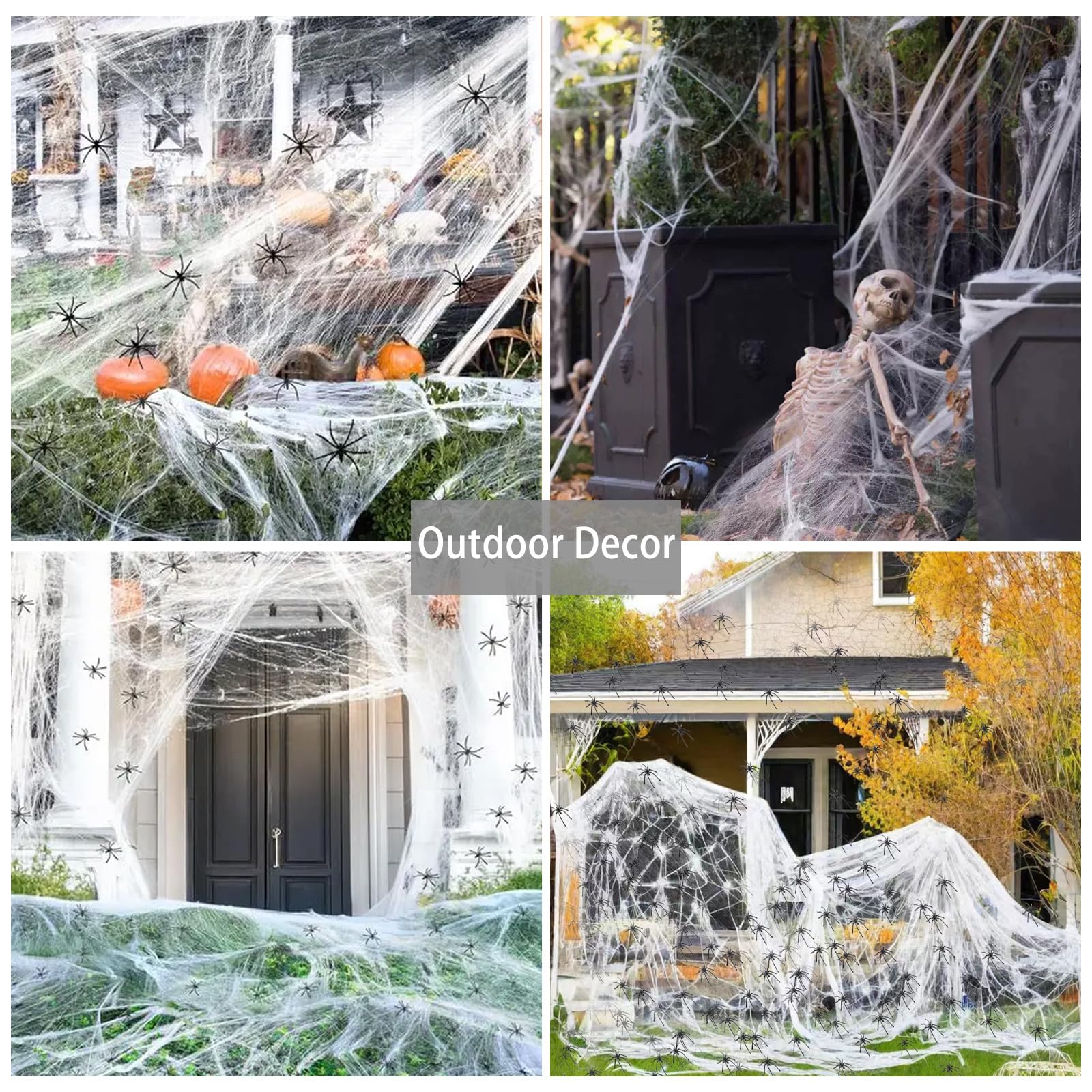 Toile D'araignée Halloween 1500 Sqft - 280g Extensible Avec 60 Fausses Araignées, Décoration Effrayante Pour Maison, Fête, Jardin