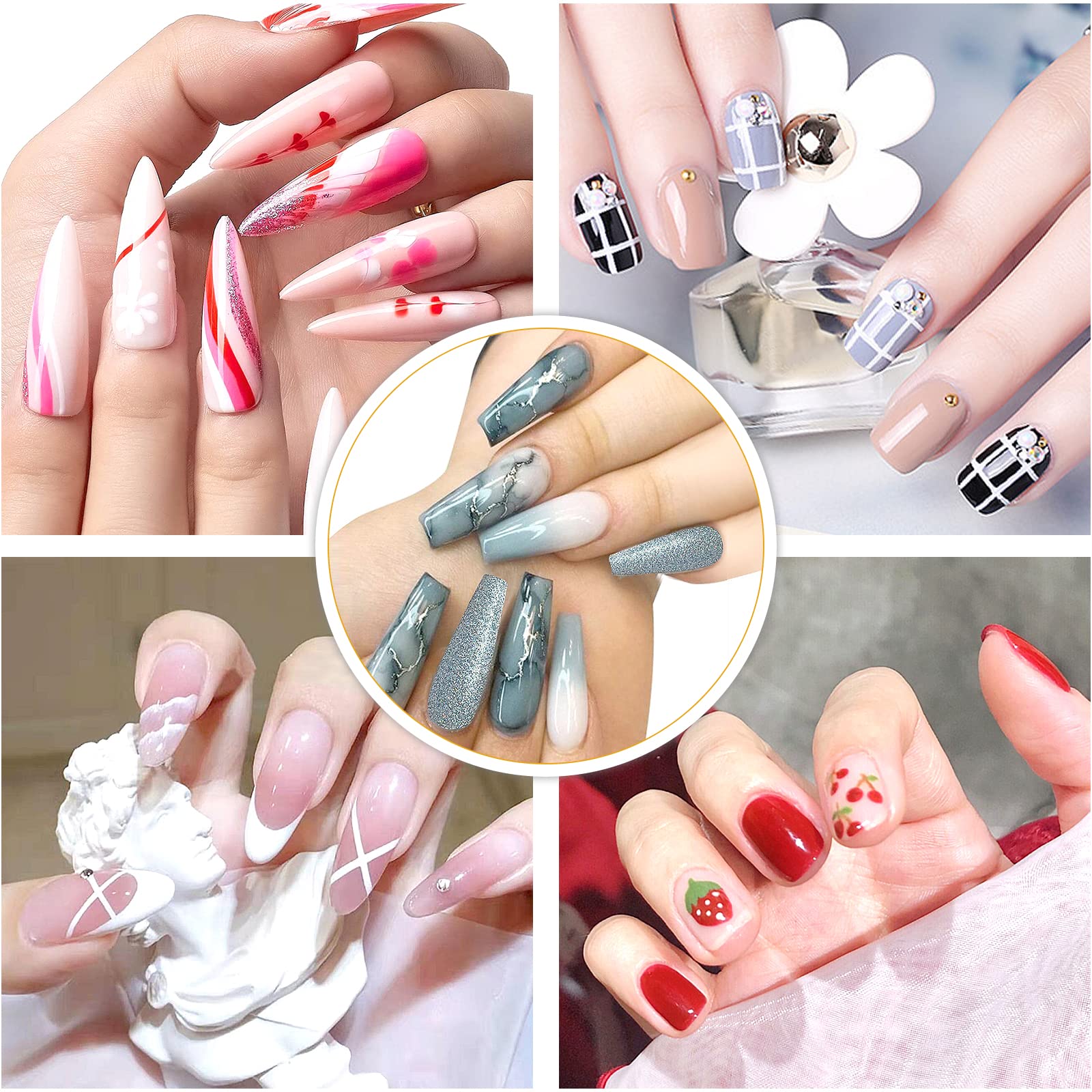 Sularpek Pincel Fino para Uñas, 5 Piezas Pinceles Uñas Gel Profesionales, Pinceles de Uñas de Detalle, Pinceles Nail Art para Casa Bricolaje de Uñas, Pintar y Decoración de Uñas (Blanco)