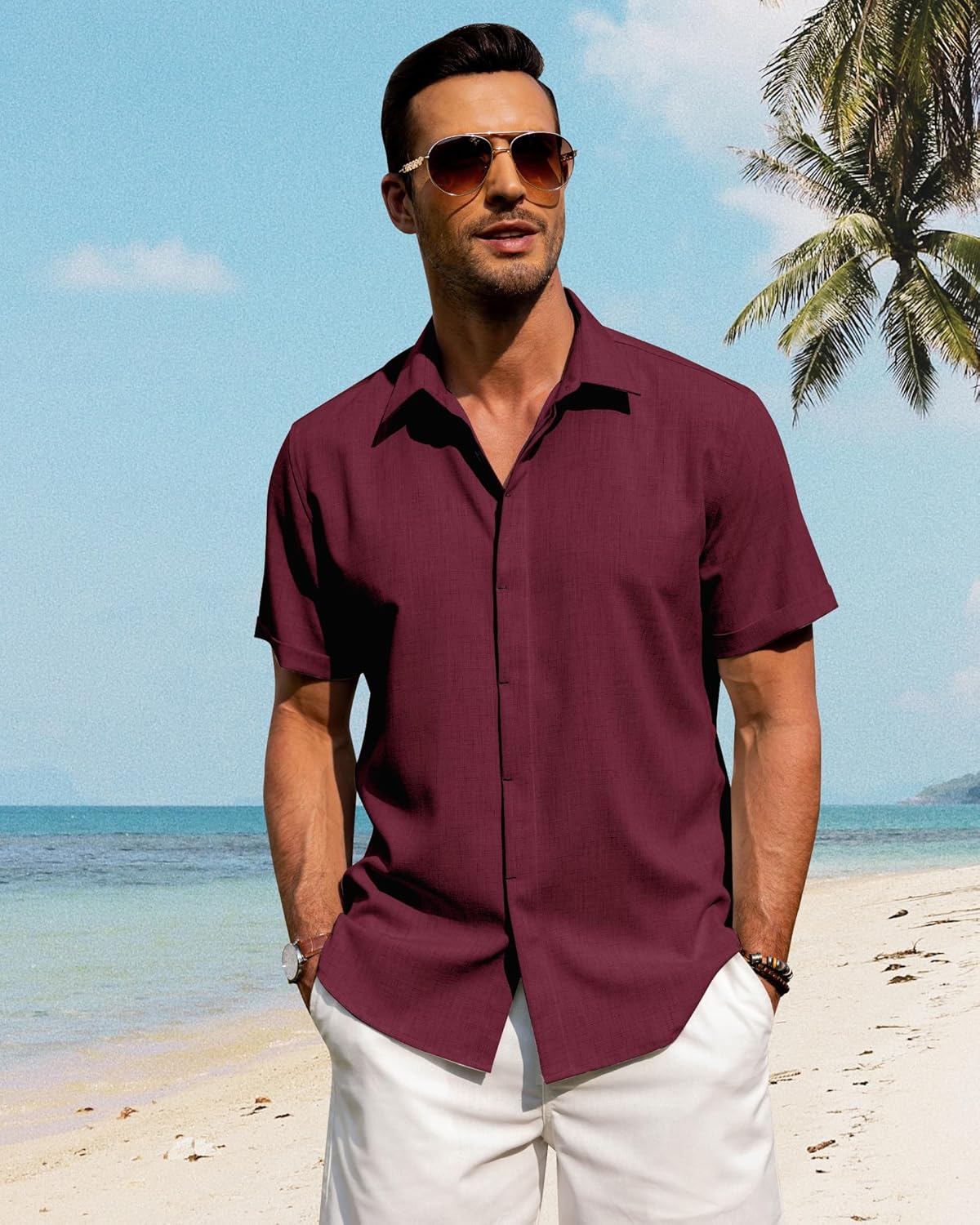 J.VER Men's Linen Shirts Casual Short Sleeve Button Down Shirt Beach Vacation Cruise Summer Wedding Cotton Tops - Image 3
