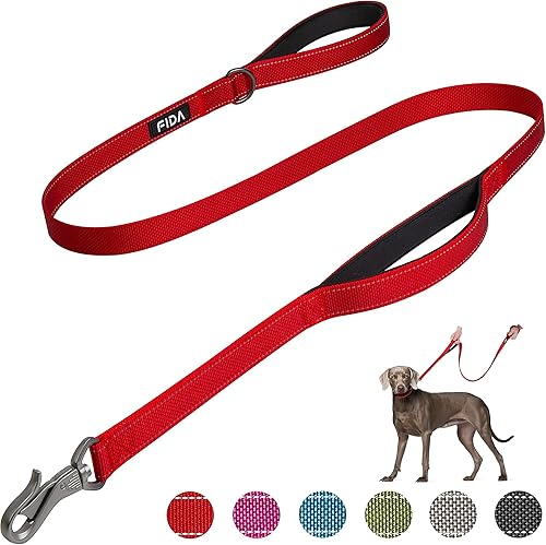 Fida Correa resistente de 5 pies para perro con 2 cómodas asas acolchadas, asa de tráfico y gancho avanzado de fácil presión, correa reflectante