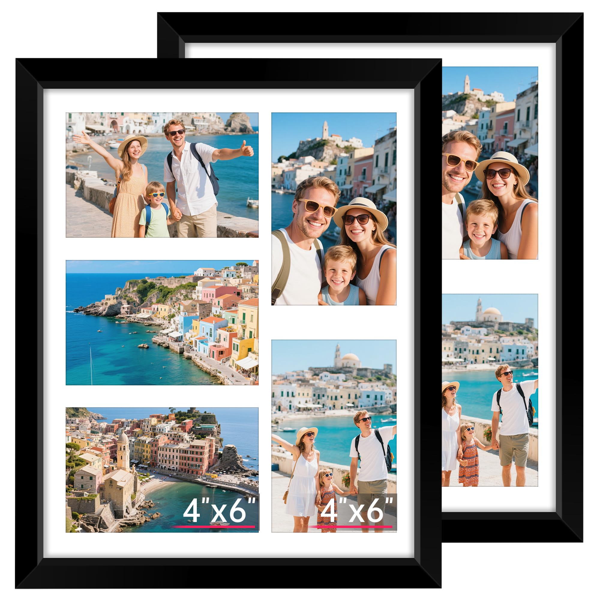 FIXSMITH 11x14 Picture Frames Collage Wall Decor, Display 5 Pcs 4x6 Photos with Mat or 1 Pack 11x14 Poster without Mat, 4x6 Multiple Picture Frames, Family Collage Picture Frame, 2 Pack Black Frames