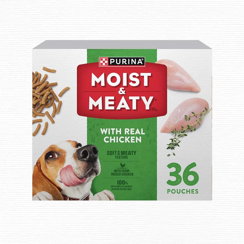 Ração úmida semimoist para cães adultos com frango Purina Moist & Meaty, Pacote com 36 sachês