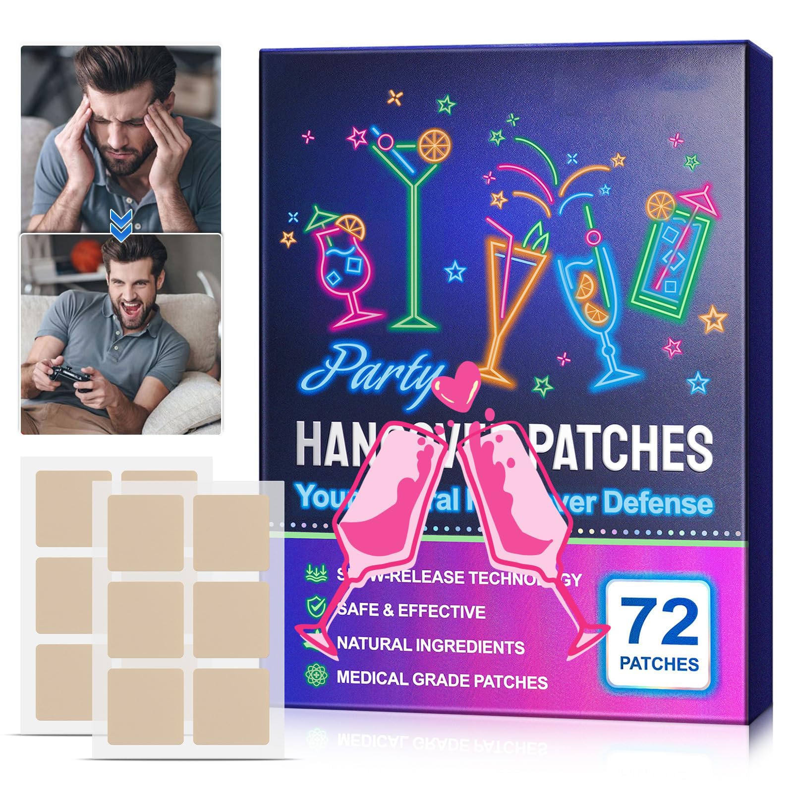 72 Pack Party Treats Patches, Revive Patch, Wake Up Refreshed & Energized with Our 100% Natural Ingredients Party Patch, with Formula, Party Stickers, Enhanced Morning Formula
