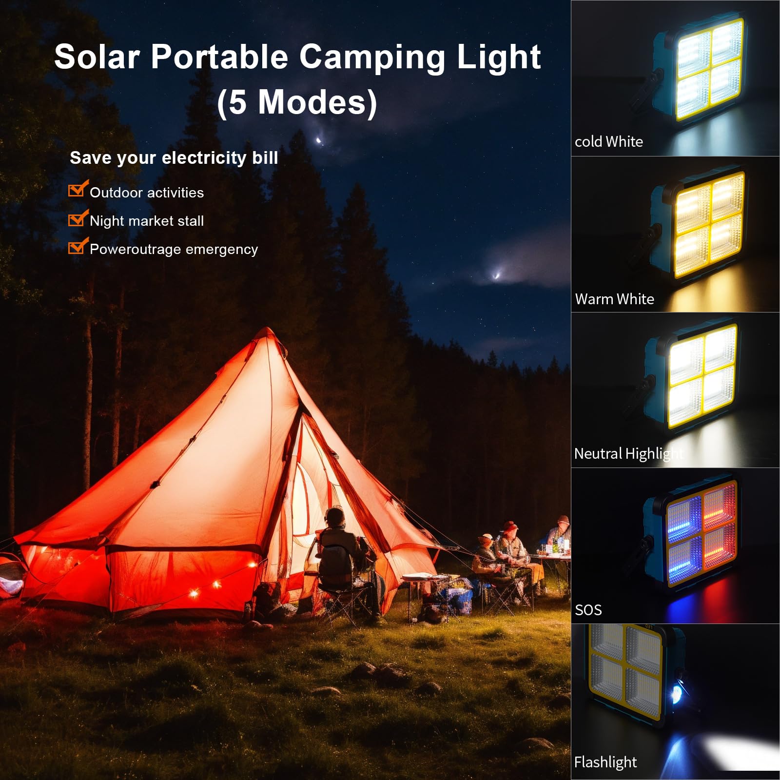 Faro LED Ricaricabile 150W,Fosingut Faretto LED Esterno con Doppio Pannello Solare Portatile,11000mAh Batteria Lampada Emergenza Proiettore Luce da Lavoro,Campeggio,Cantiere,Pesca,Riparazione Auto-2p