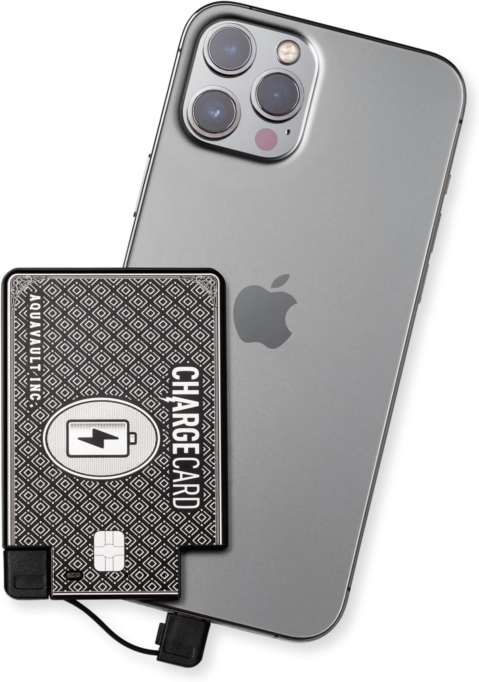 AquaVault ChargeCard – Ultra Slim Emergency Power Bank (2300mAh) – Fits in Wallet – USB-C & Micro-USB – Durable Steel Body – Flight-Safe Pocket Charger for iPhone 16/15/14/13/12, Android - (Black)