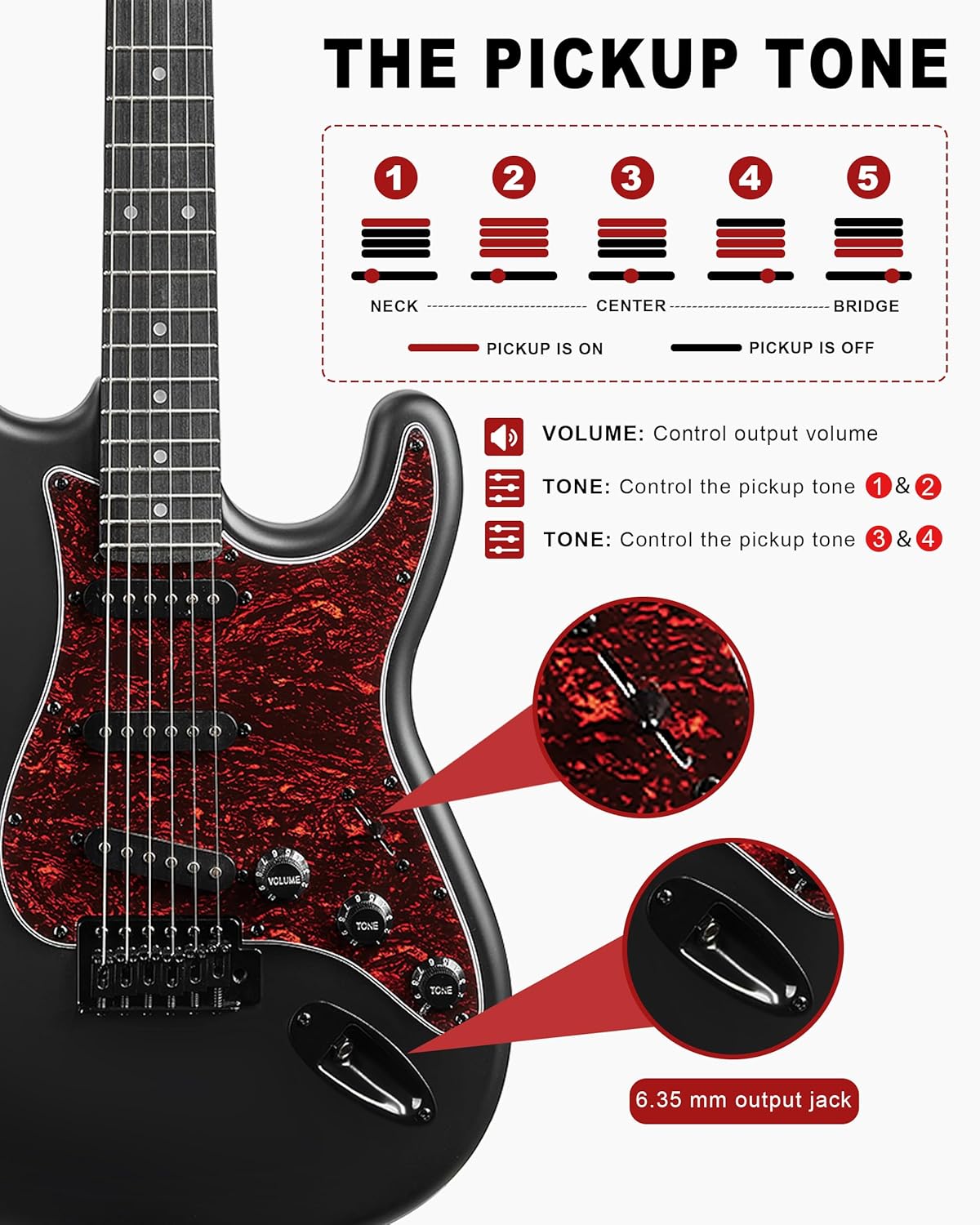 Tostar Electric Guitar Kit with Amp SSS Pickup Beginner Electric Guitar with Gig Bag,Capo,Tremolo, Strap, Picks Stratocaster 39" Full Size Electric Guitars Heavy Metal 6 String for Gifts Satin Black