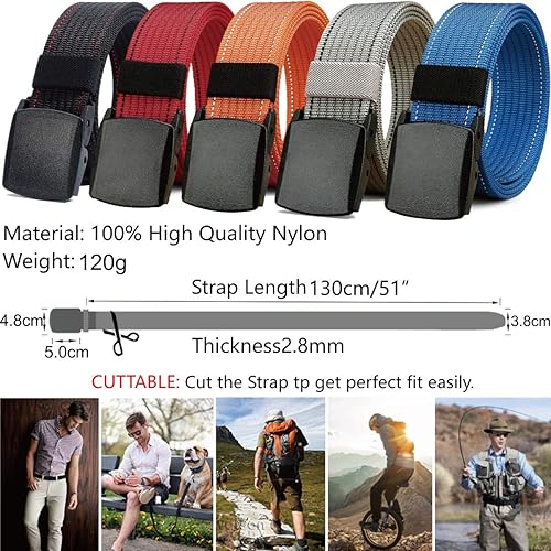 Miniatura 2 de LionVII Cinturón para hombre, cinturón ajustable con hebilla de plástico transpirable para deportes de trabajo, fácil de recortar para adaptarse a