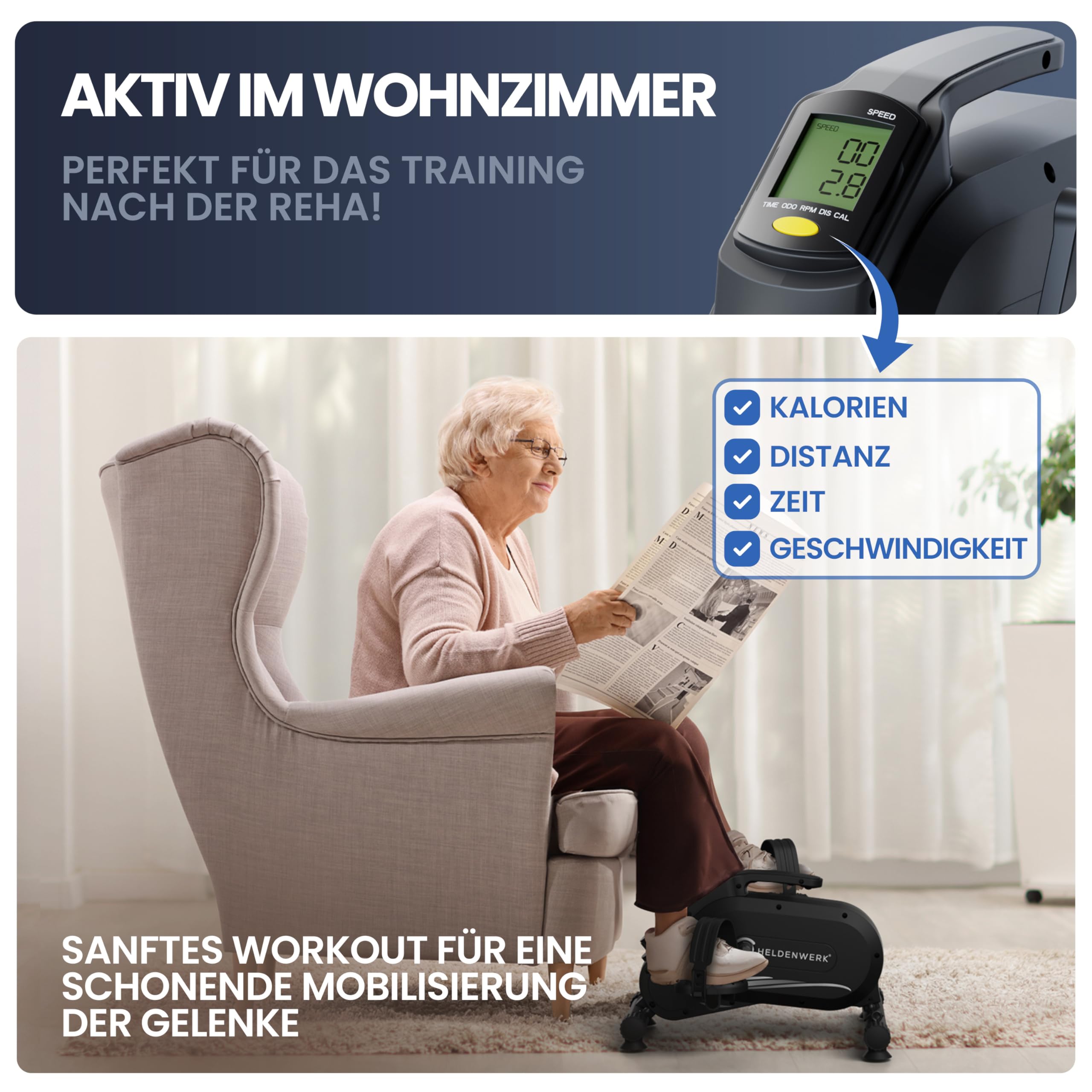 HELDENWERK Set di pedali Pro – Certificazione TÜV/GS | vincitore del confronto | extra silenzioso e delicato sulle articolazioni con nastro di fissaggio – Attrezzatura per braccia e gambe per la casa