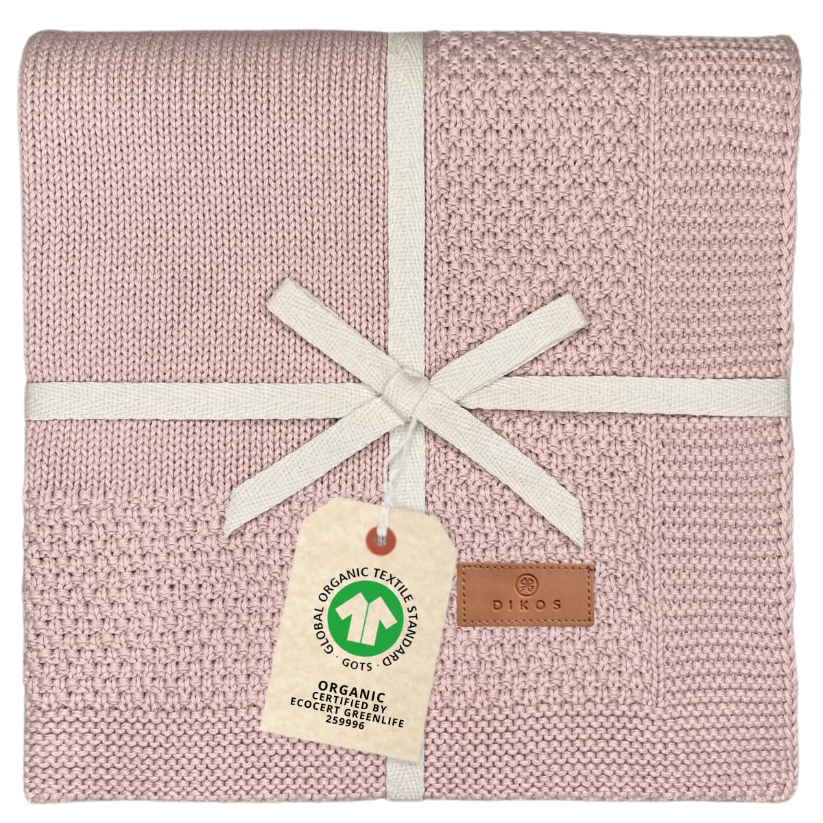 DIKOS Babydecke GOTS Bio Baumwolle Neugeborenen Decke Kinderwagen Kuscheldecke Strickdecke Schmusedecke Erstausstattung Baby Mädchen Junge Neugeborene Babygeschenke Neutral (Altrosa)