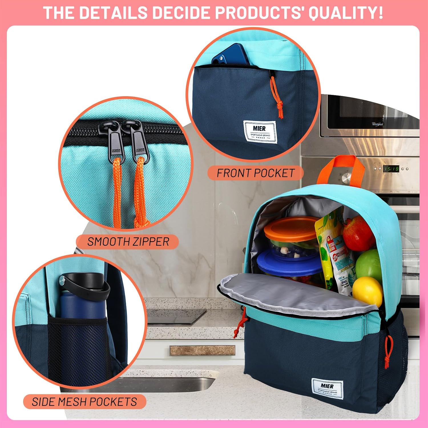 MIER Insulated Backpack Cooler Small Leakproof Lightweight Cute for Women Men to Work, Picnics, Camping, Park Day Trips, 15 L