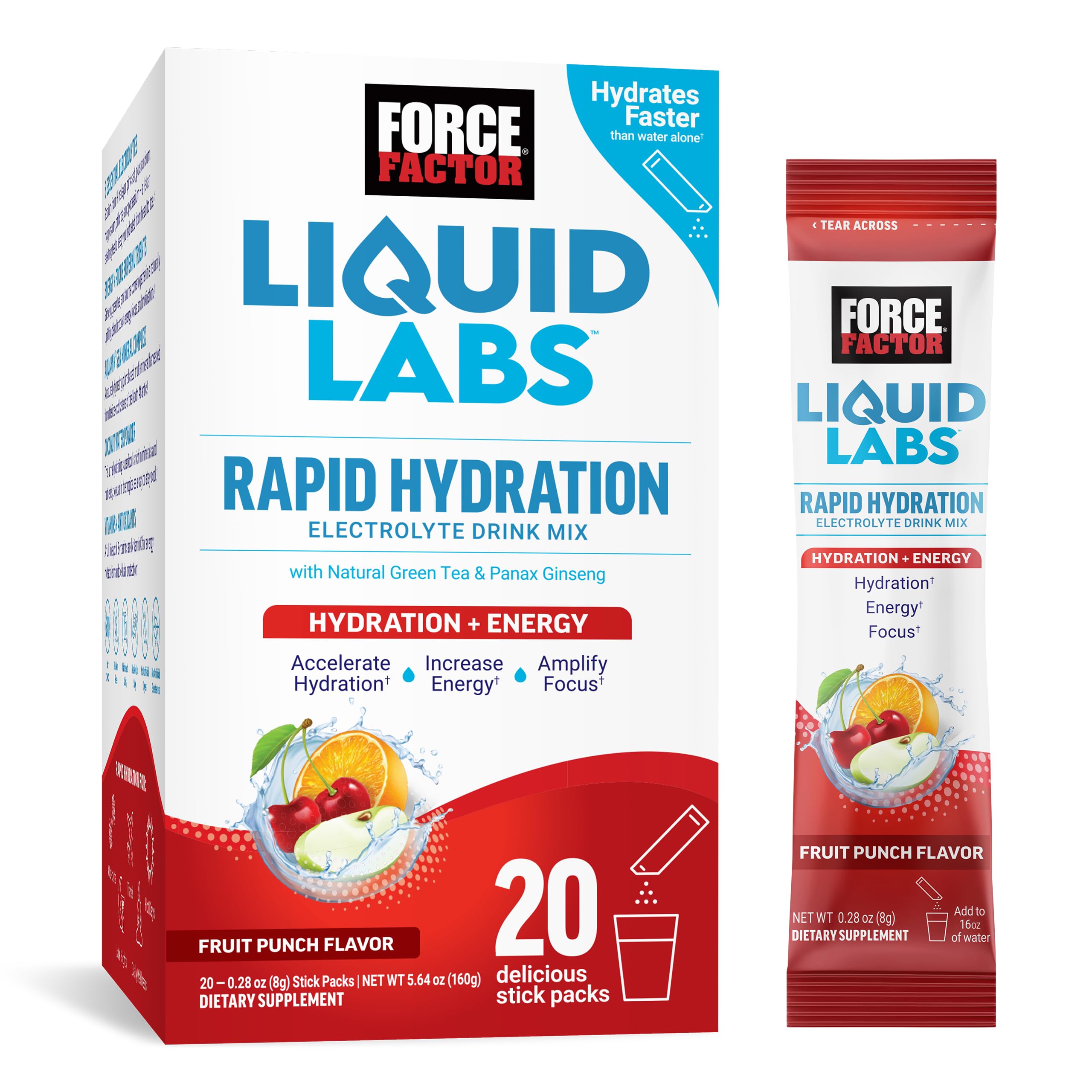 Liquid Labs Energy Drink, Electrolytes Powder, Hydration Packets to Boost Energy & Focus, 5 Essential Electrolytes, Vitamins, Minerals, & Antioxidants, Fruit Punch Flavor, 20 Stick Packs