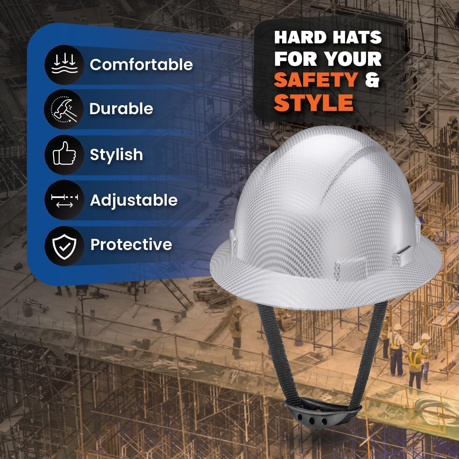 Acerpal Updated Vented Full Brim Hard Hat, White Force Field Gloss, Padded, OSHA Construction Safety Approved Hardhats, Hard Hats for Men, Cascos De Construccion Helmet.