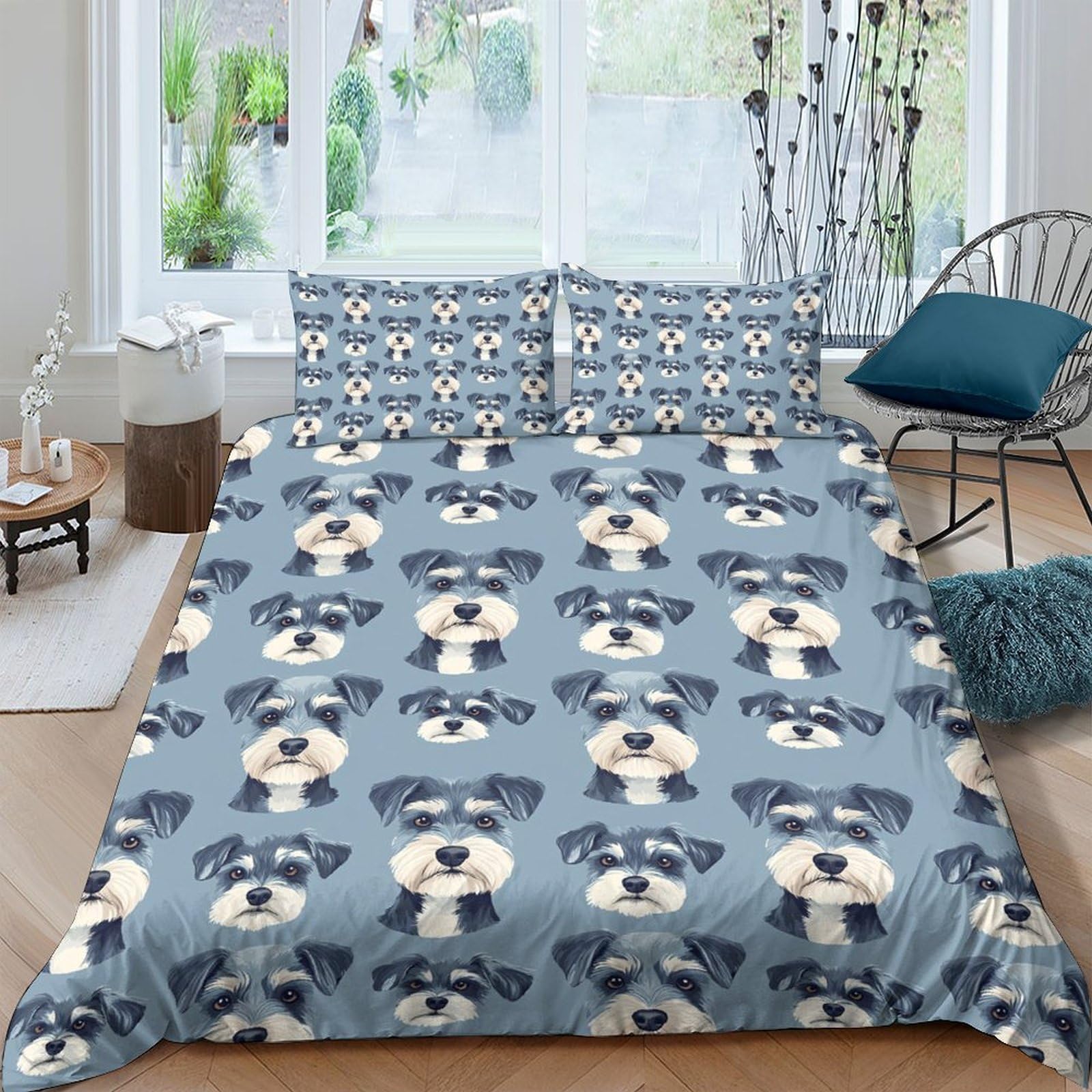 Ctjqhvkz Style-9 3D Printed Schnauzer Dog Fitted Sheet Microfiber Soft Blue Bedroom Decor Dorm Mattress Cover For Adults Teens Single（135X200cm）