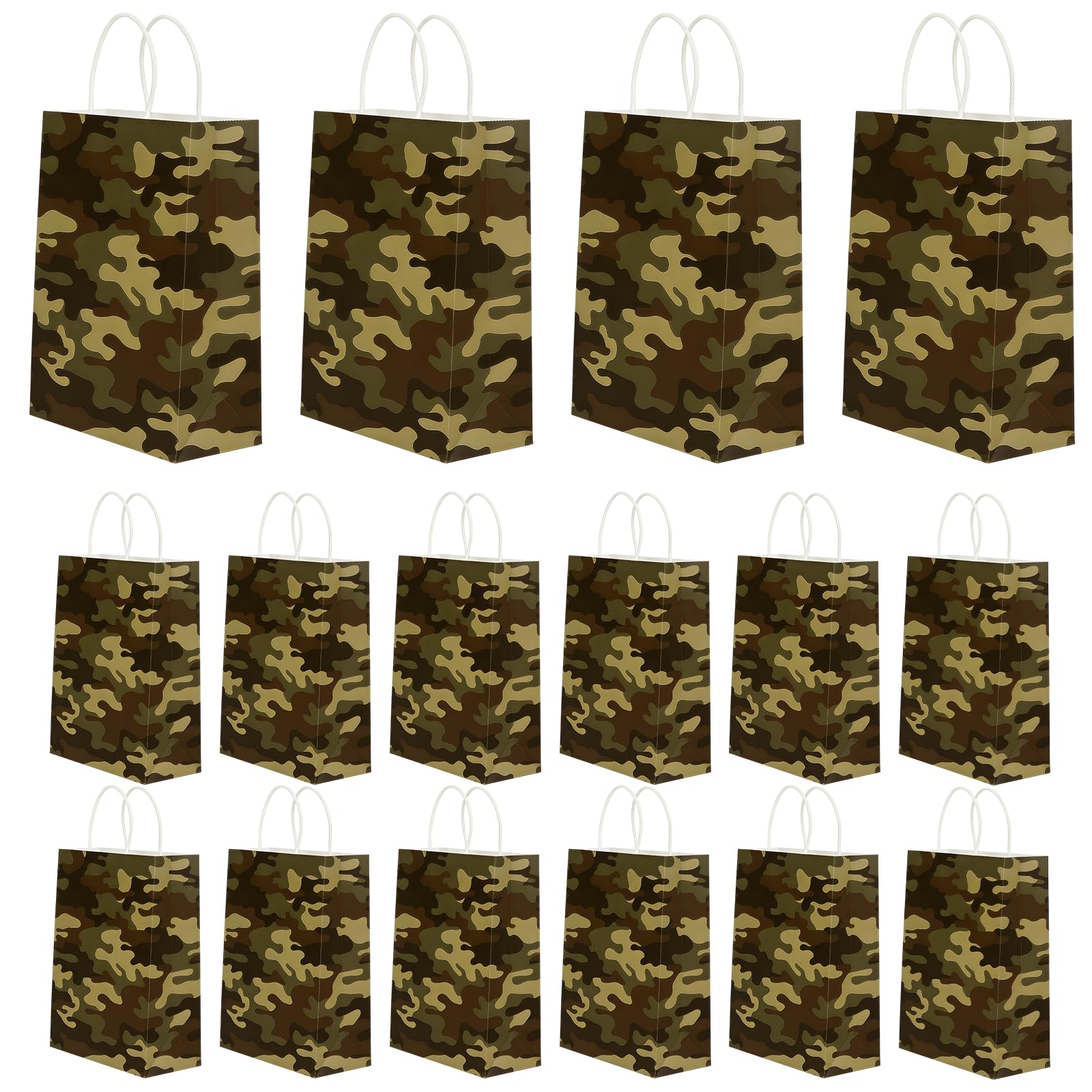 Glitzville 16 Pcs Camouflage Gift Bags with Handles Military Camp Party bag Kraft Goody Bags Snacks Small Gift Bags Treat Bags Party Supplies Favors for Sweets Events or Shopping