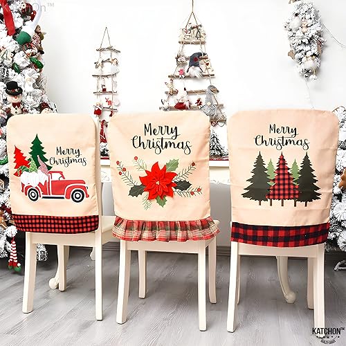 Miniatura 6 de Fundas para respaldo de silla de Navidad de lino 24 x 19 pulgadas paquete de 3  Fundas para sillas de Navidad de gnomo decoraciones de Navidad para