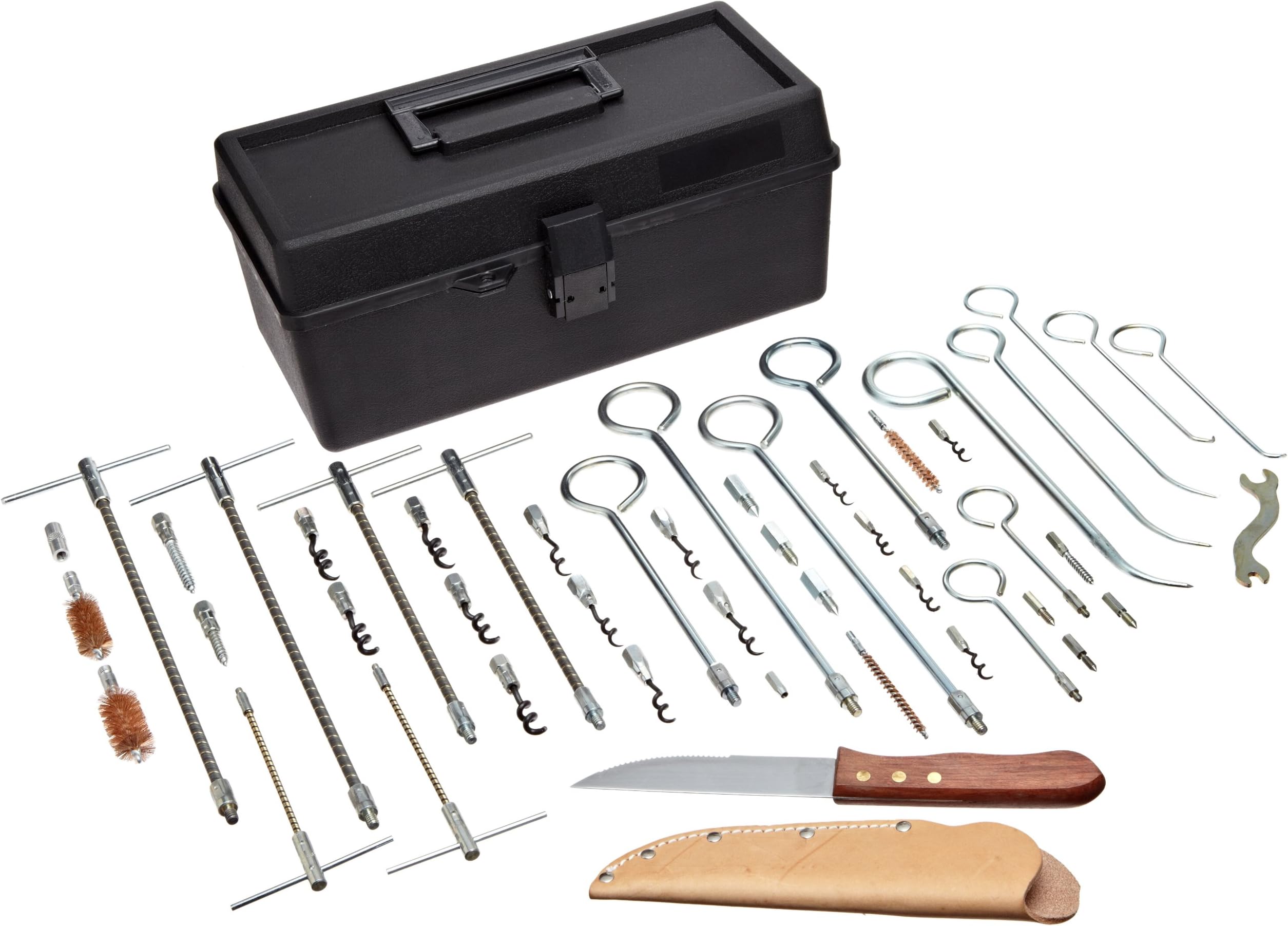 Palmetto 1133 Packing Extractor Tool Kit, Includes: (2) 1101 Flexible extractors with tips, (2) 1102, (2) 1103, (2) S1 Stiff extractors, (2) S2, (2) S3, (1) 1113 Solid Shaft Extractors, (1) 1114, (1) 1115, (2) O-Ring Extractor, (5) 1107 Cork screw tips, (5) 1108, (5) 1109, (1) 1110 Wood screw tips, (1) 1111, (1) 1112, (1) LG1 (Lantern Ring Extractor), (1) LG2, (1) B1 (Brush), (1) B2, Plastic Tool Box