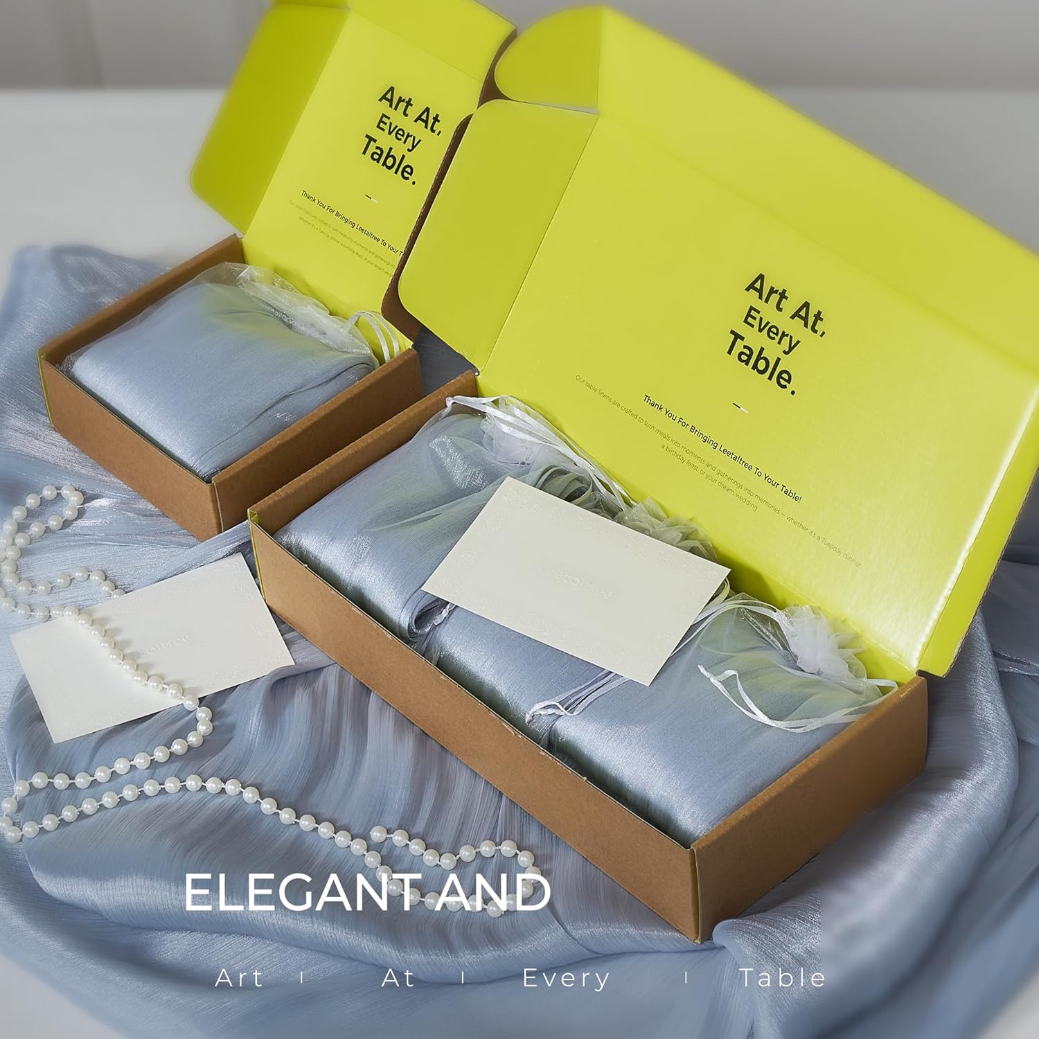 Leetaltree Dazzle Table Runner-Luxury Scarf Table Runner 120 Inch 10FT - Liquid Silk Shine, Elegant Gift Set with Card for Wedding, Christmas, Baby Shower, Holiday & Home Decor(Grayish Blue, Set of 3)