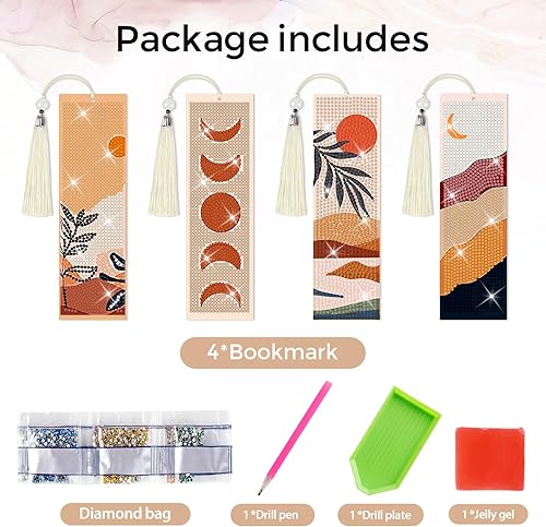 Miniatura 2 de 4 marcapáginas de pintura de diamante bohemio 5D, marcapáginas con cuentas bohemias, marcapáginas de cuero con borlas para manualidades,