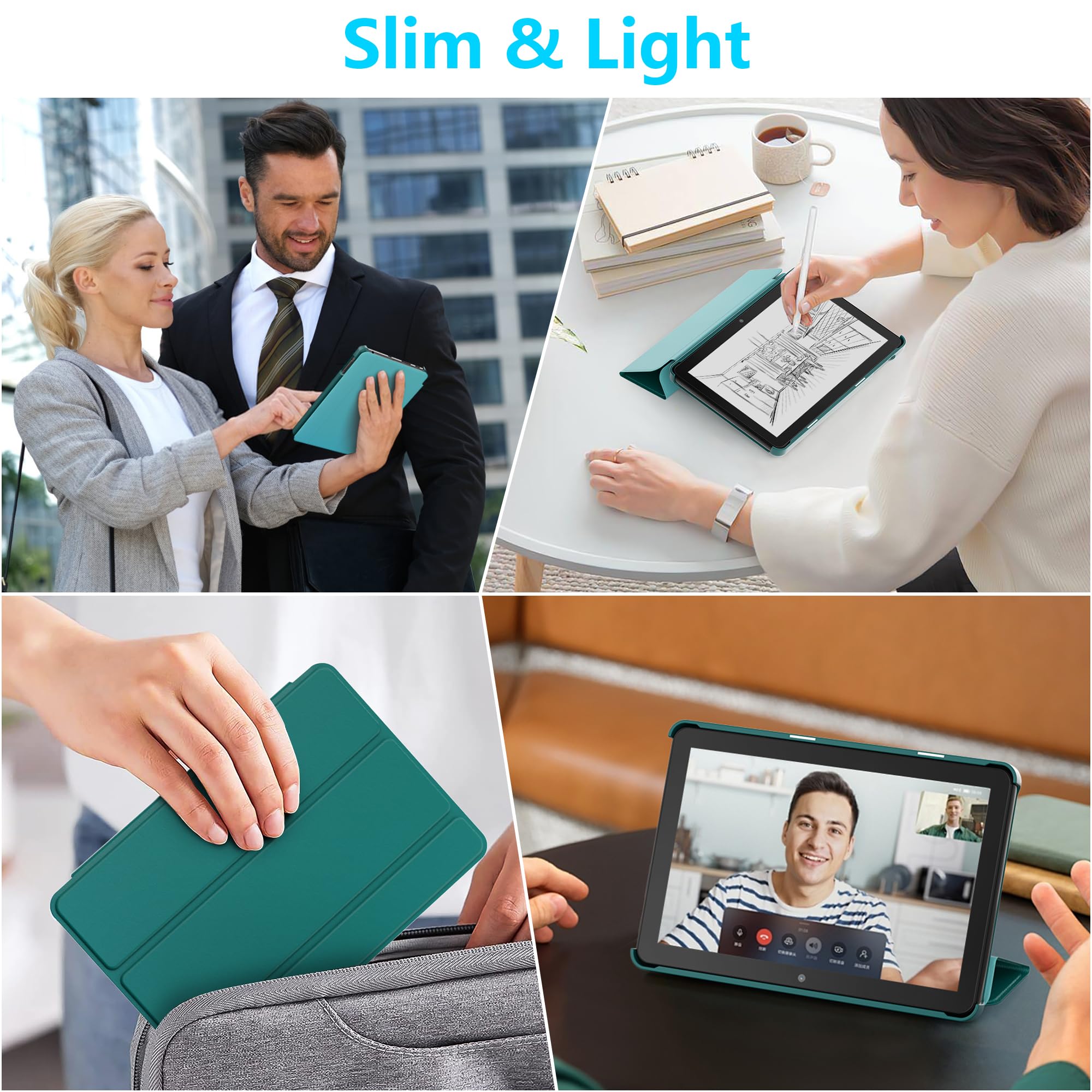Nowe etui na tablet Amazon Fire HD 8 (12./10. generacji, wersja z 2024/2022/2020), Lainergie smukłe lekkie inteligentne potrójnie składane etui ze skóry PU z automatycznym budzeniem/uśpieniem