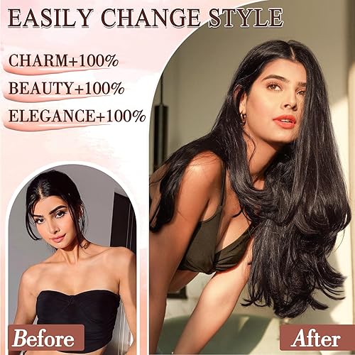 Miniatura 2 de Extensiones de cabello castaño oscuro, extensiones de cabello largo y lacio, extensiones de cabello con clip para mujer, uso diario, 20 pulgadas