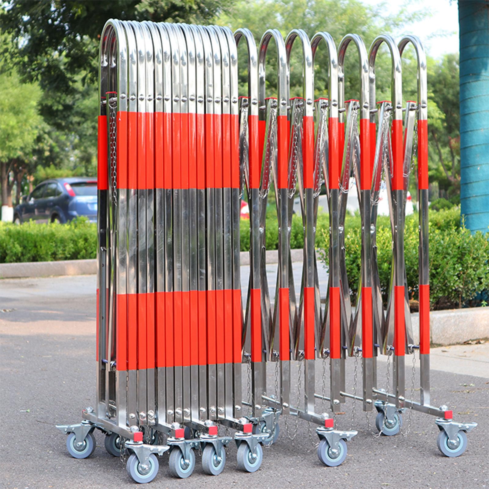 Puerta de Seguridad Plegable retráctil de Acero Inoxidable con Ruedas - Barrera de Seguridad para Exteriores, Carreteras y garajes, solución de Control de Acceso Duradera