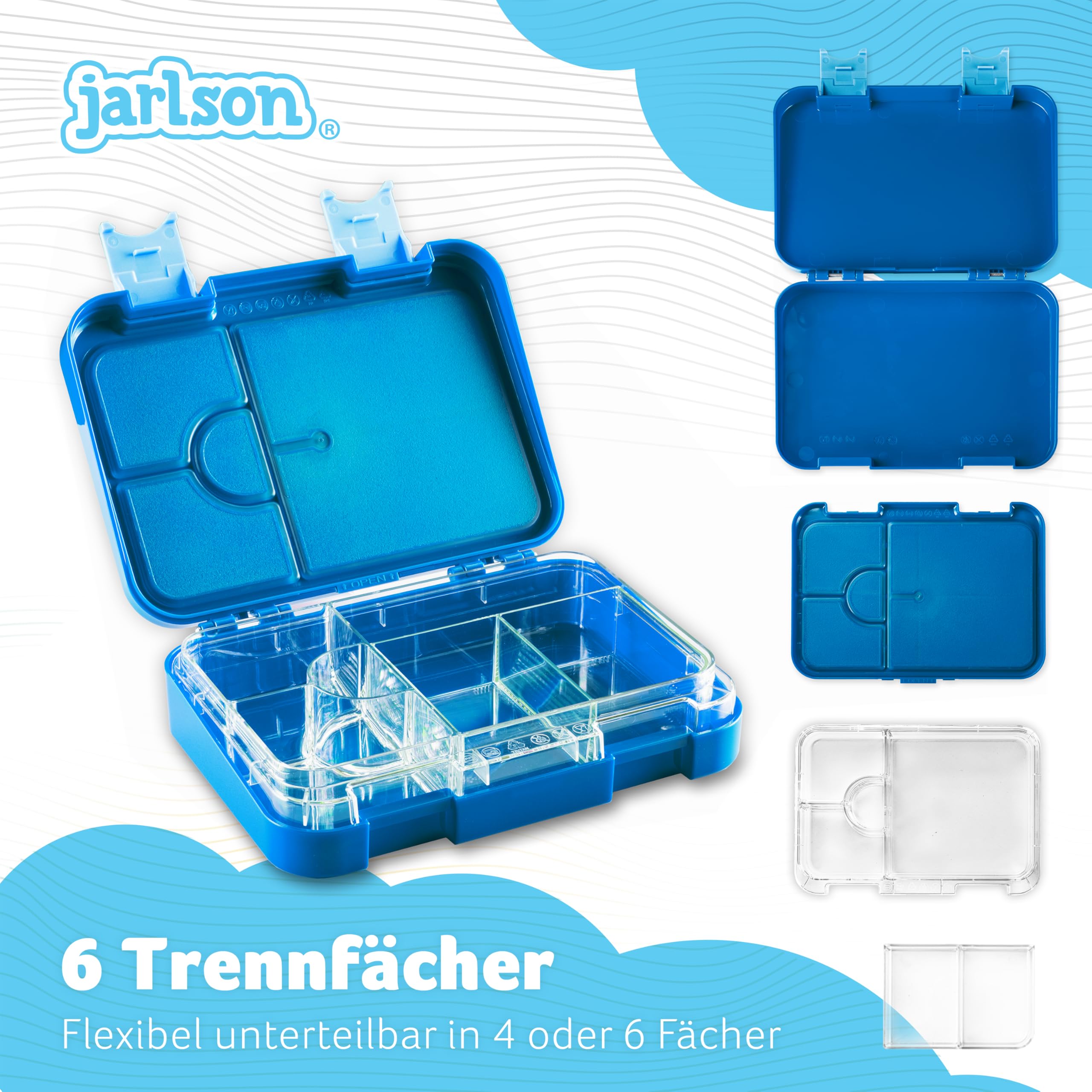 Jarlson® Lunch Box Bambini - Bento Box con 6 Scomparti - Porta Pranzo - Senza BPA - per la Scuola e l'asilo - 850ml