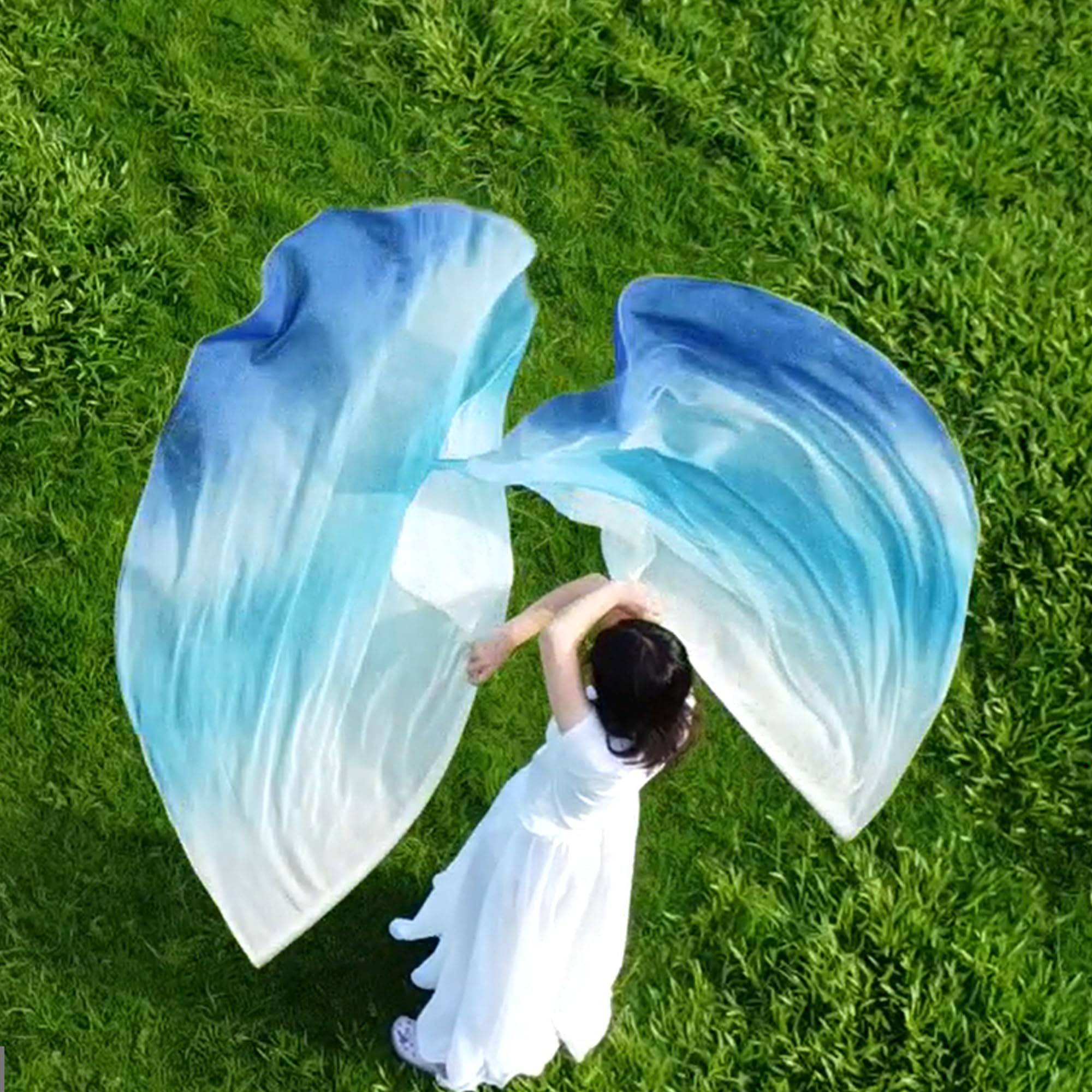 Wuchieal Juego de 2 banderas de adoración de 55 pulgadas, banderas de guardia de color, banderas de danza cristiana, banderas de baile de alabanza para banderas de baile de adoración, 6# blanco, azul