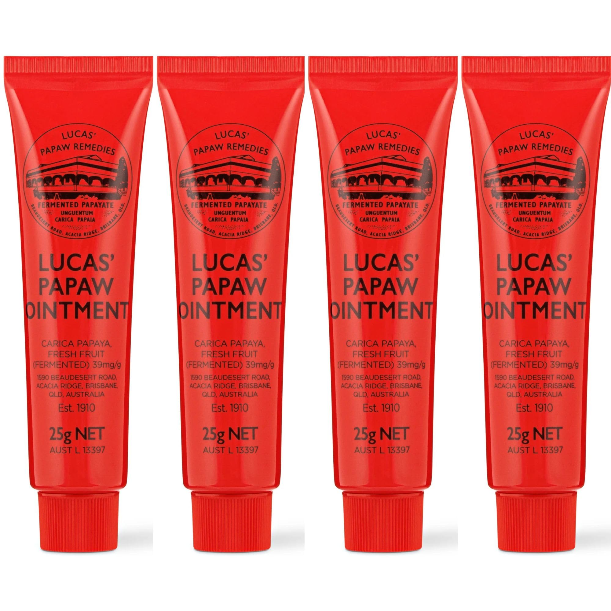 Treats from Home Lucas Pawpaw Lip Ointment, Lucas Pawpaw Cream, Lucas Pawpaw Ointment for Lips & Dry Skin - Unique All Skin Types, All Gender- Any Season Gift Pack with 4 x 25g Pawpaw Balm