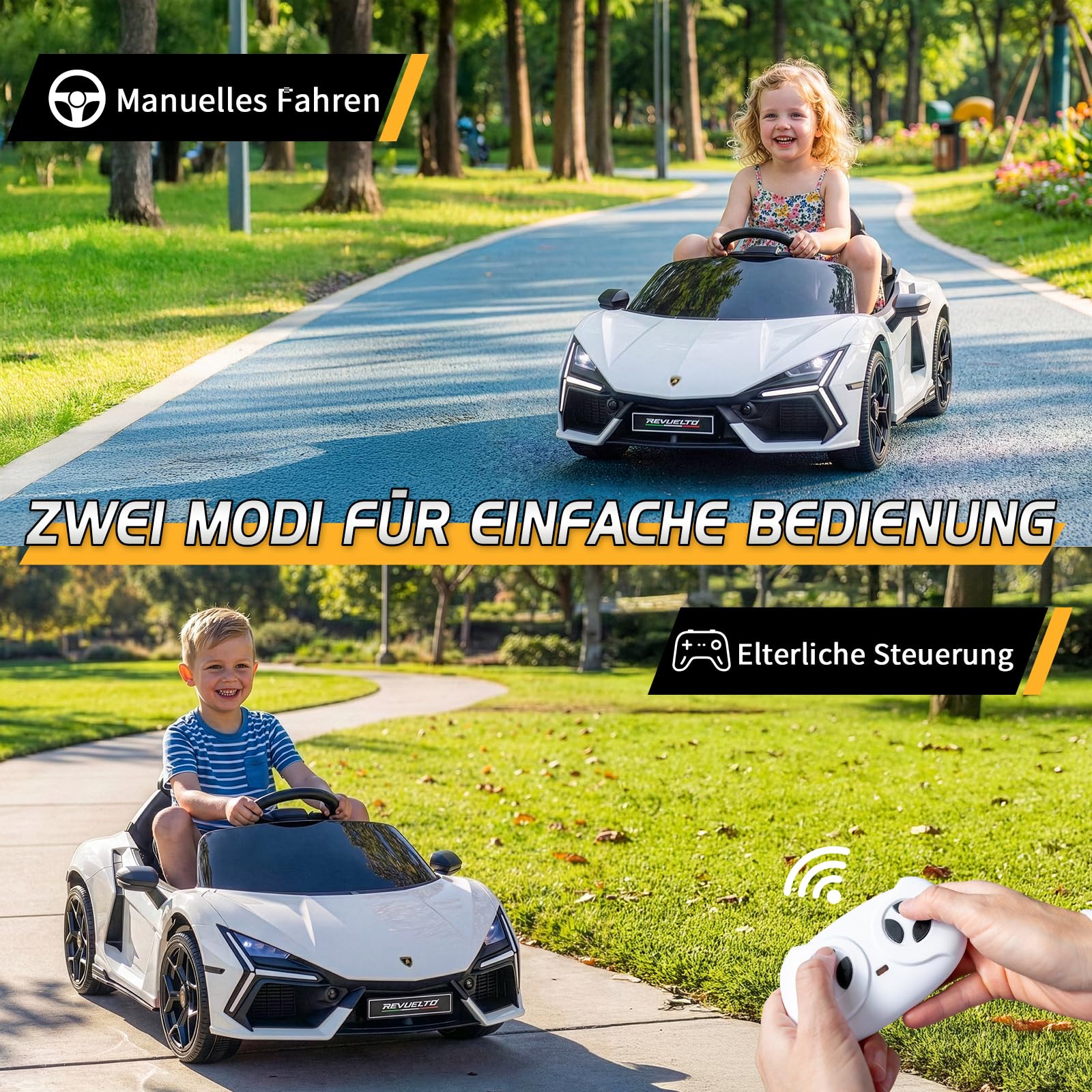LALAHO Kinder Elektroauto 12V Kinderauto mit 2,4 GHz Fernbedienung | Kinderfahrzeug mit Hupe, LED, Musik, Sanftstart, Elektrofahrzeug mit Hilfsrad, für 3-5 Jahre Kinder