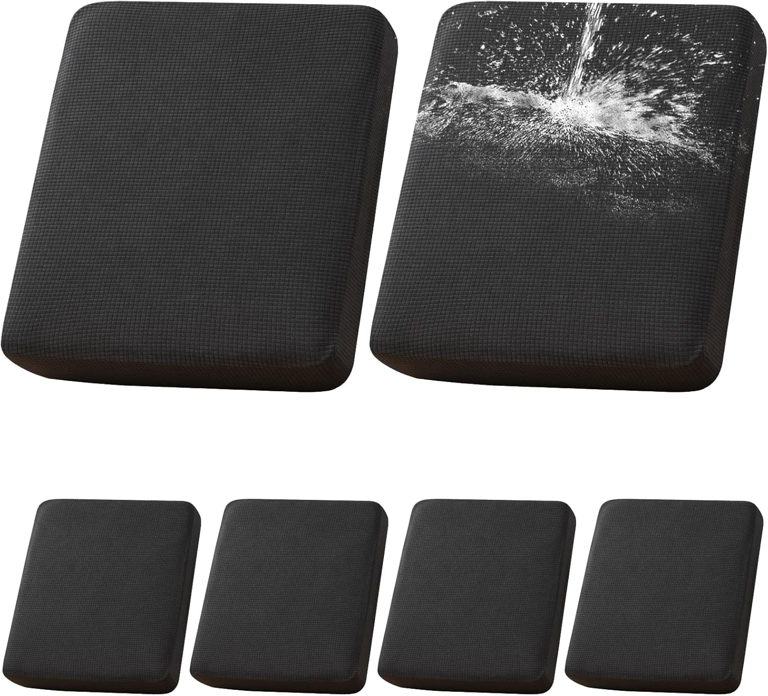 LiveGo Patio Sofa Cushion Cover Outdoor Waterproof Cushion Cover Replacement Patio Furniture Cushions Couch Slipcovers Chair Seat Cover Soft Flexibility Protector (6, Black)