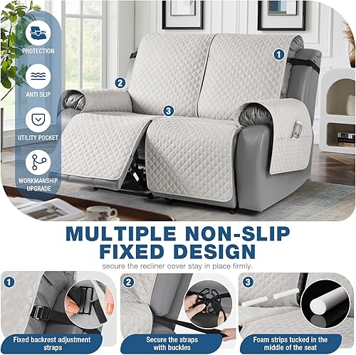 Miniatura 5 de TAOCOCO Funda reclinable para sofá biplaza, funda antideslizante para sofá biplaza, funda para mascotas con correas elásticas, funda lavable y