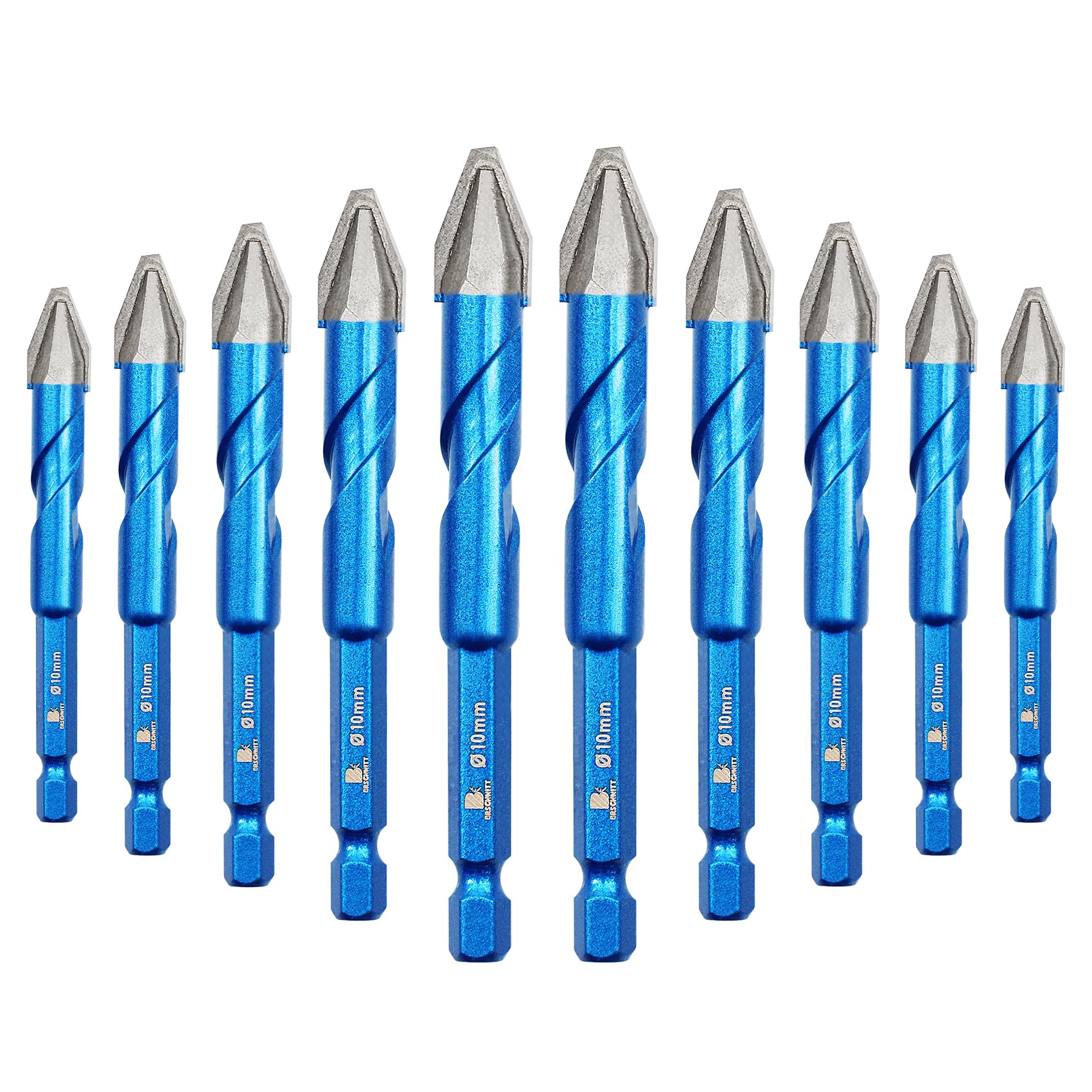 BRSCHNITT Head Eccentric Drill Bit 3/8" 10mm - 10pcs Carbide Tipped Drill bit Masonry Drill Bit Sets for Porcelain Ceramic Tiles Glass Hard Plastic
