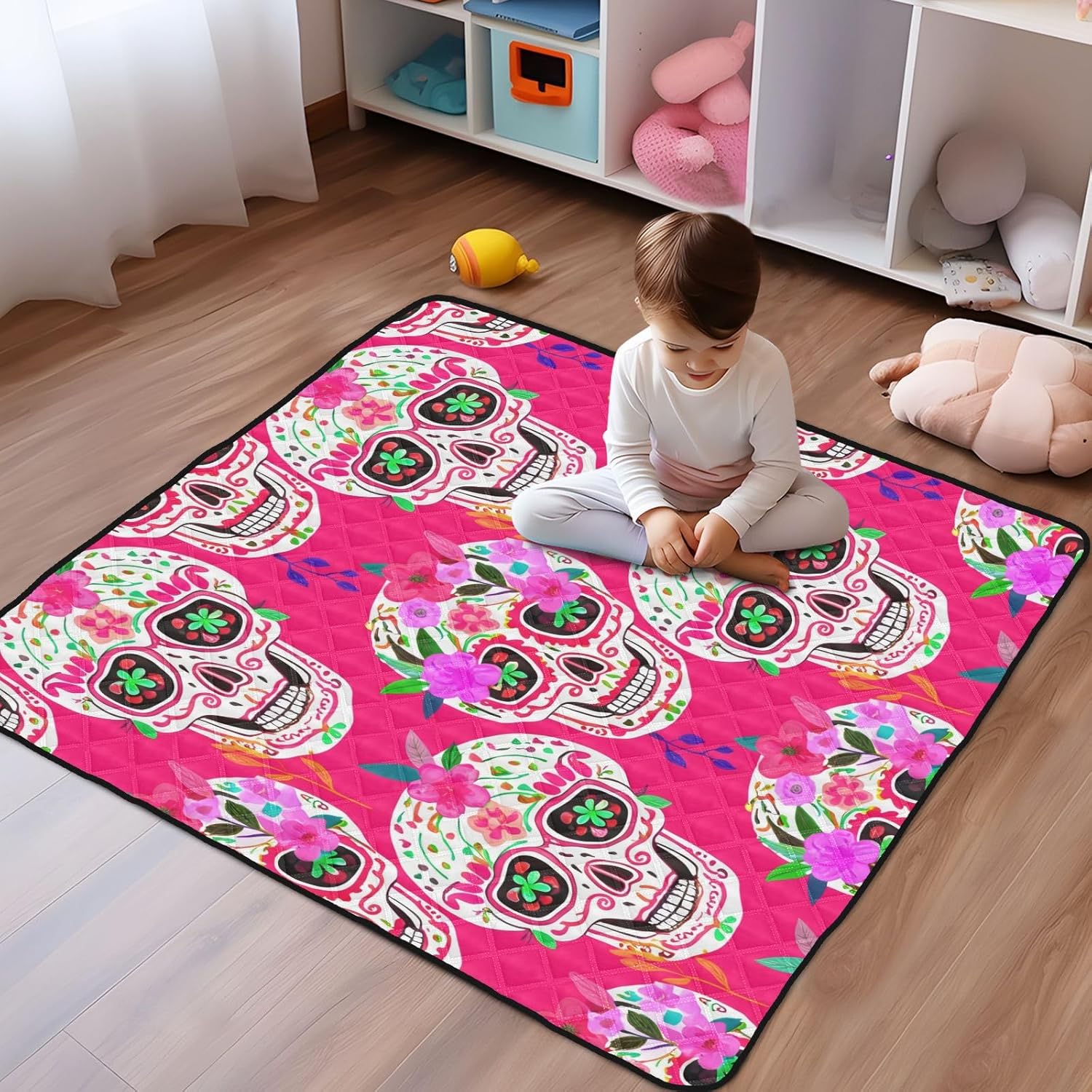 Graffiti Flower Skull Baby Play Mat, 50“ X 50” Washable Folding Crawling Mat, Baby Floor Mat, Soft, Non-Slip