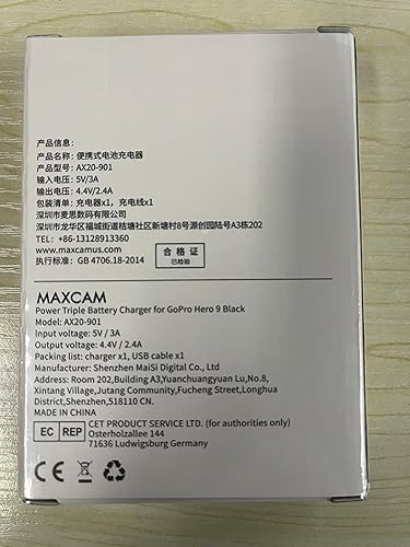 Miniatura 8 de MAXCAM Cargador de batería triple para GoPro HERO12/HERO11/HERO10/HERO9 Enduro Batería Negro