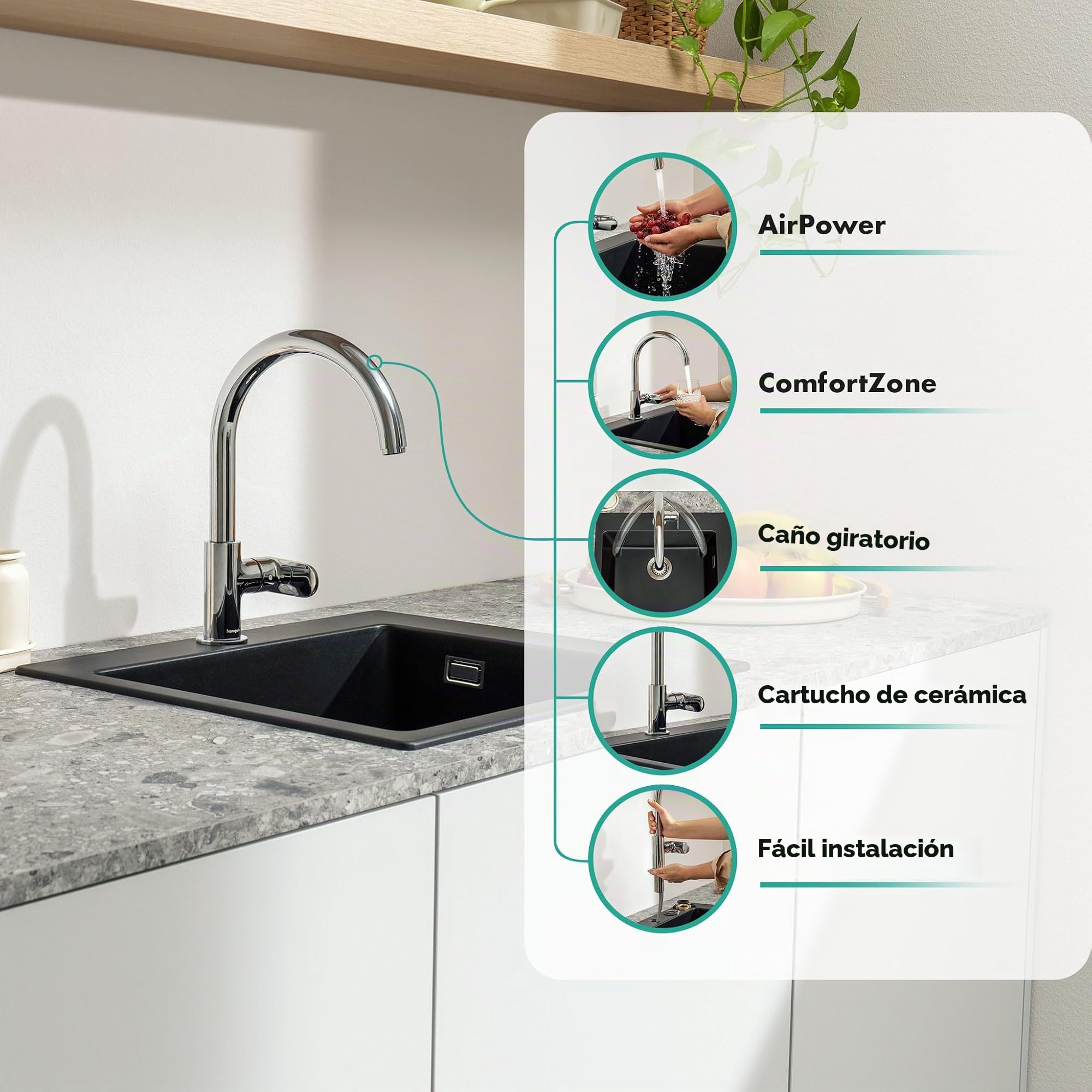 hansgrohe Vernis Blend M35 Grifo monomando de cocina 260, con caño giratorio, 1 tipo de chorro, cromo, 71870000