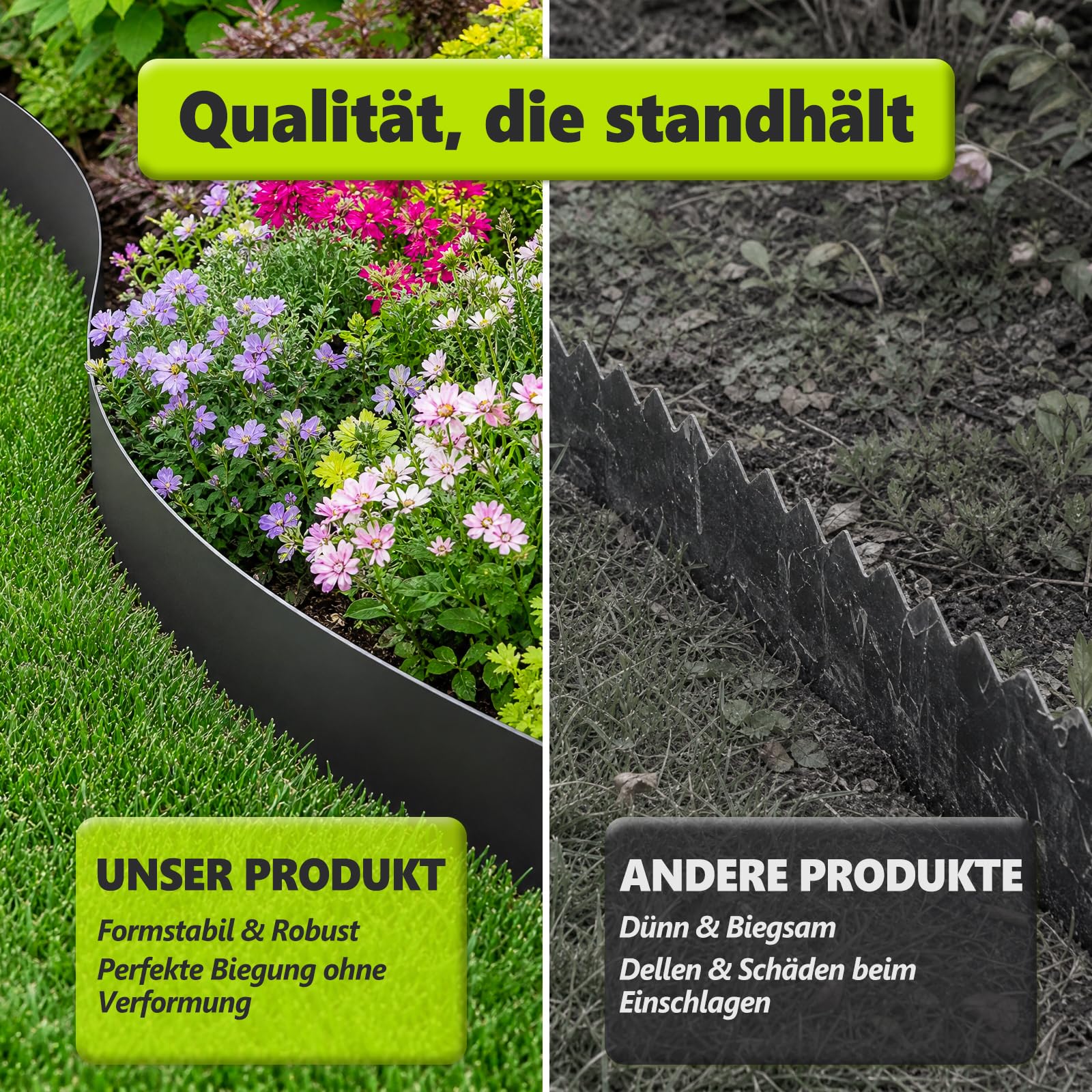 Lot de 6 Bordures de Pelouse Acier Noir 100x15 cm 6m 7 Clips