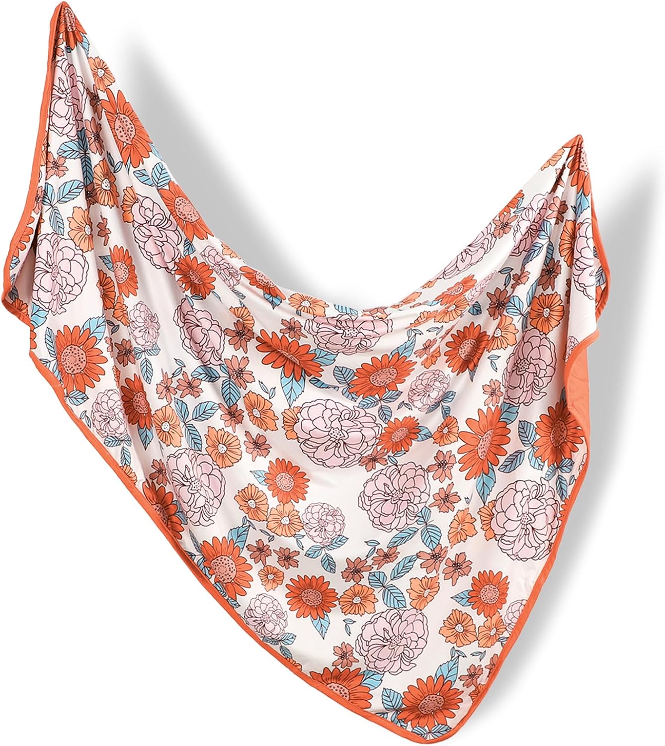 Hooyax Baby Blanket for Girls Boys, Jersey Knit Baby Swaddle Blanket, Double Layer Newborn Receiving Blanket, Soft Stretchy Nursery Blanket, 44 x 32 inch, Vintage Rust Flower