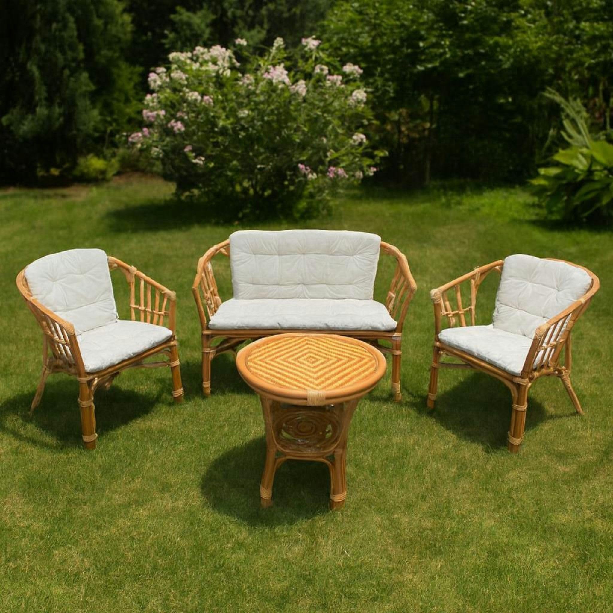 milani home - salotto da giardino in rattan wicker color miele, set lounge 2 posti con tavolino per terrazzo e portico