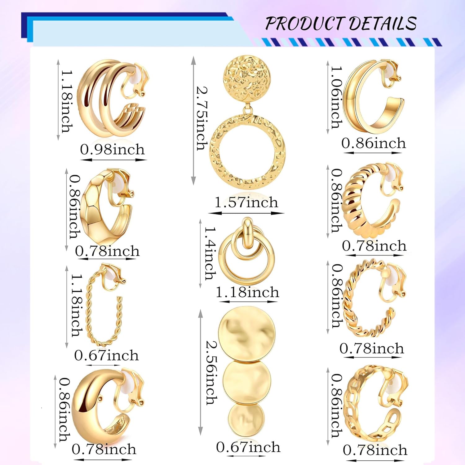 MOZAKA 11 Pairs Gold Clip On Hoop Earrings for Women Fashion Clip on Earrings Twist Round Geometric Chunky Hoop Clip Earrings Adjustable Fake Clip On Earrings Set for Gift - Image 5