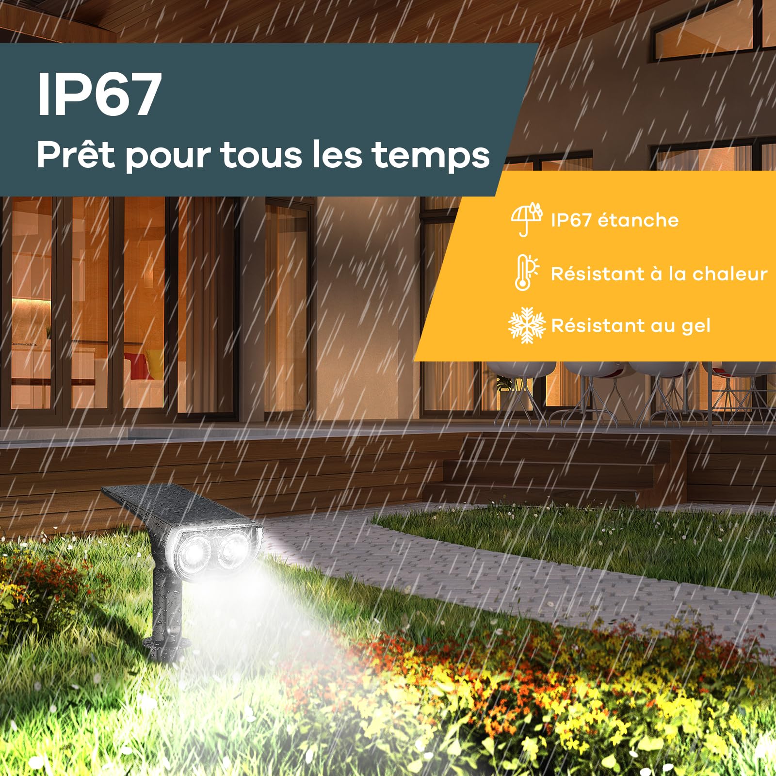 Linkind Spots Solaires Extérieur Jardin, Blanc Froid 6500K, IP67, Lampe de Jardin LED StarRayS, 2 en 1, 4 Pcs