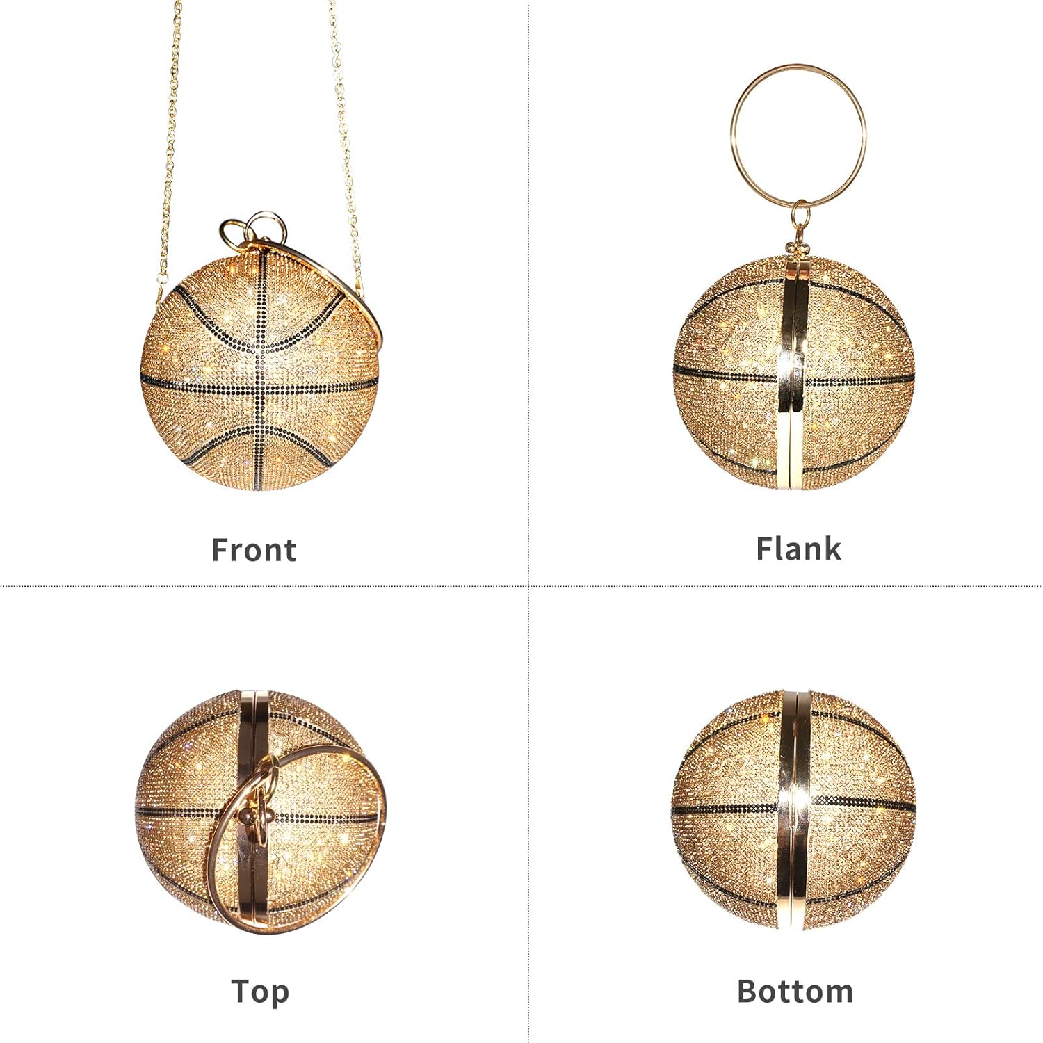 Gripit Women's Bling Basketball Purse with Diamond Accents Round Ball Crystal Bag Purse Wristlet Handbags Gold Clutch