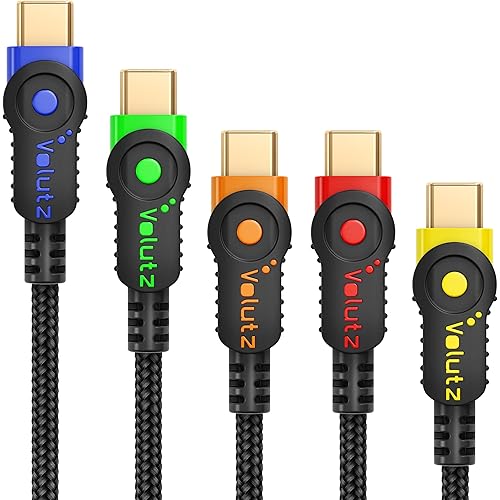 [Pack of 5] USB C Cable, Volutz Fast Charging Type C to USB Charger Cords, Gold-Plated, Nylon Braided (10ft, 6.5ft, 2x3.3ft, 1ft) for Samsung Galaxy S20 S10 S9 S8 Plus Note LG Google Pixel [Upgraded]